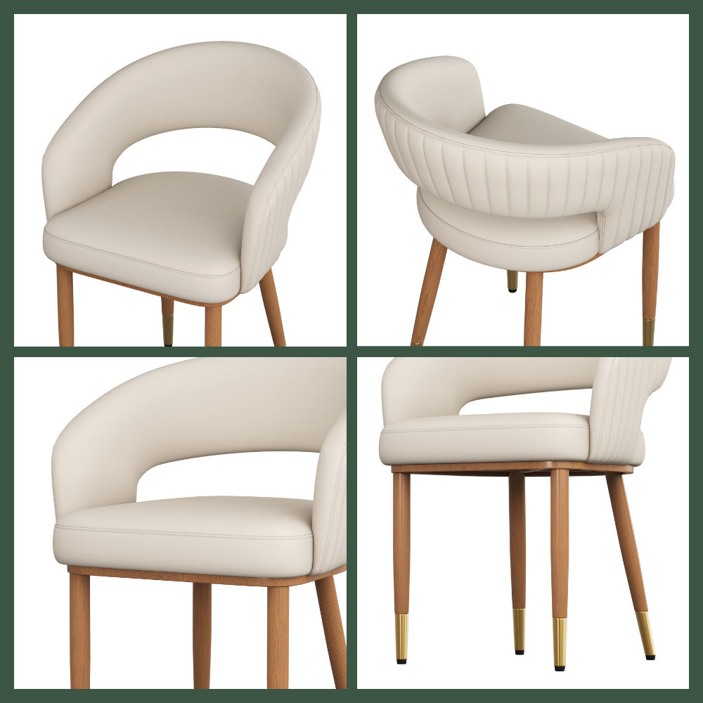 Wood Leg Beige & Light Walnut PU Leather Dining Chairs