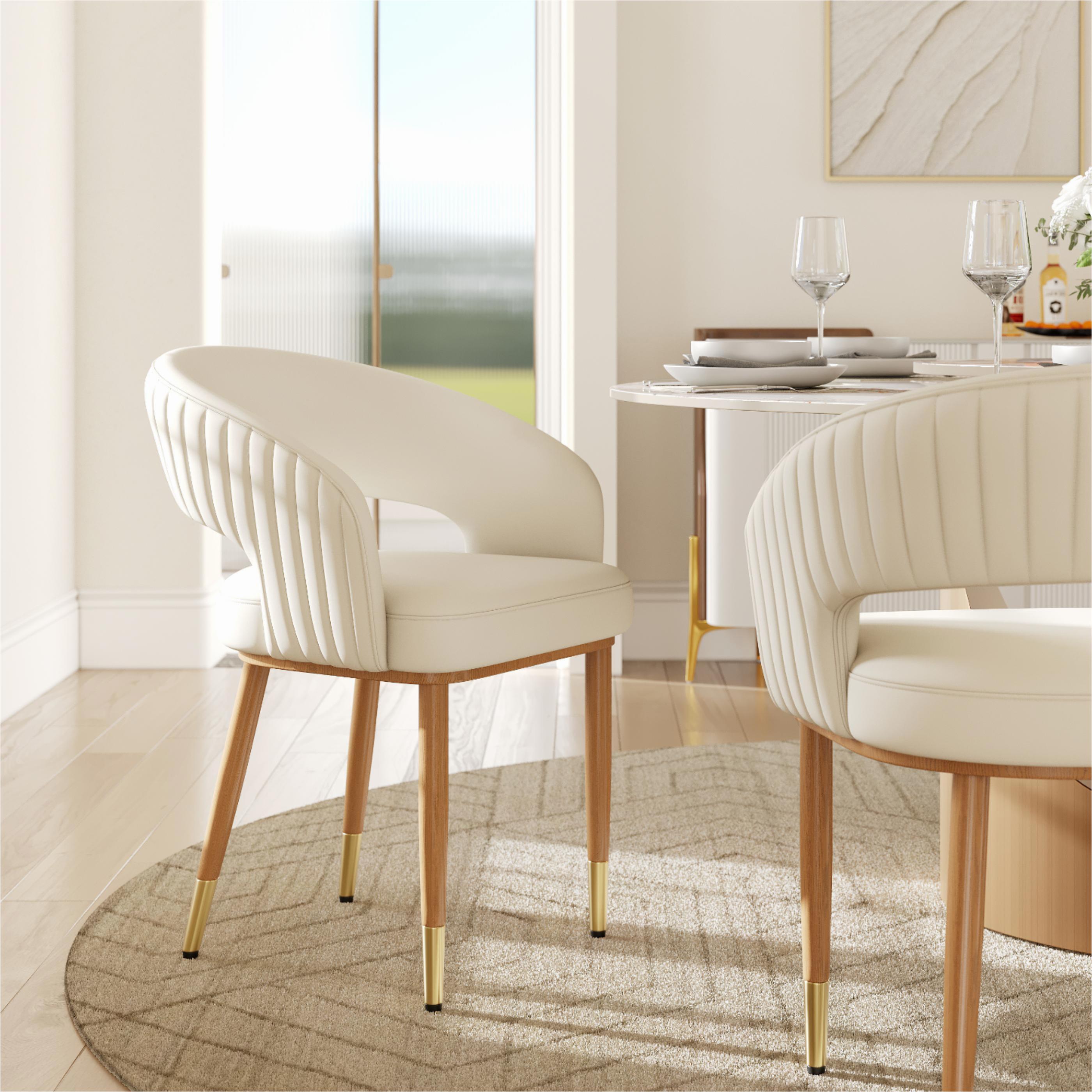 Partial Assembly Required Beige & Light Walnut PU Leather Dining Chairs