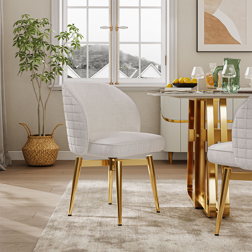 Stainless Steel White & Gold Velvet Dining Chairs