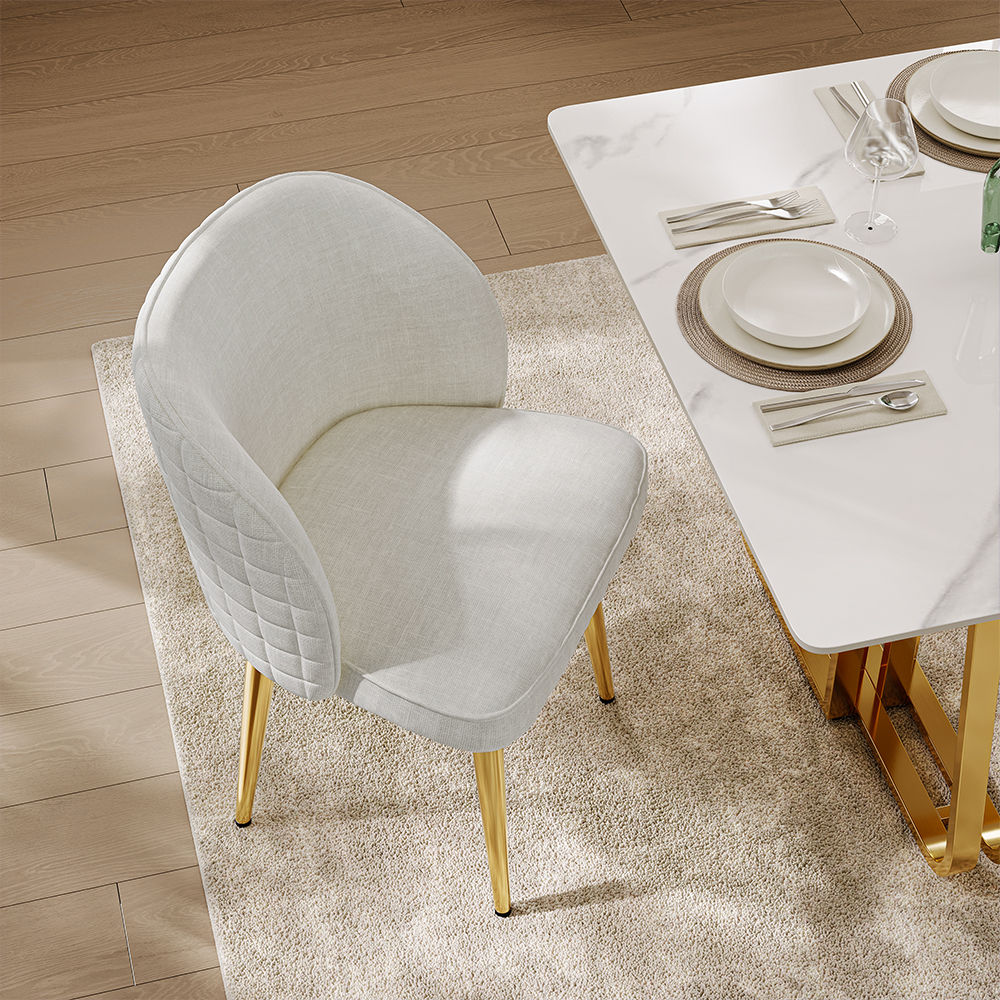 Carbon Steel White & Gold Velvet Dining Chairs