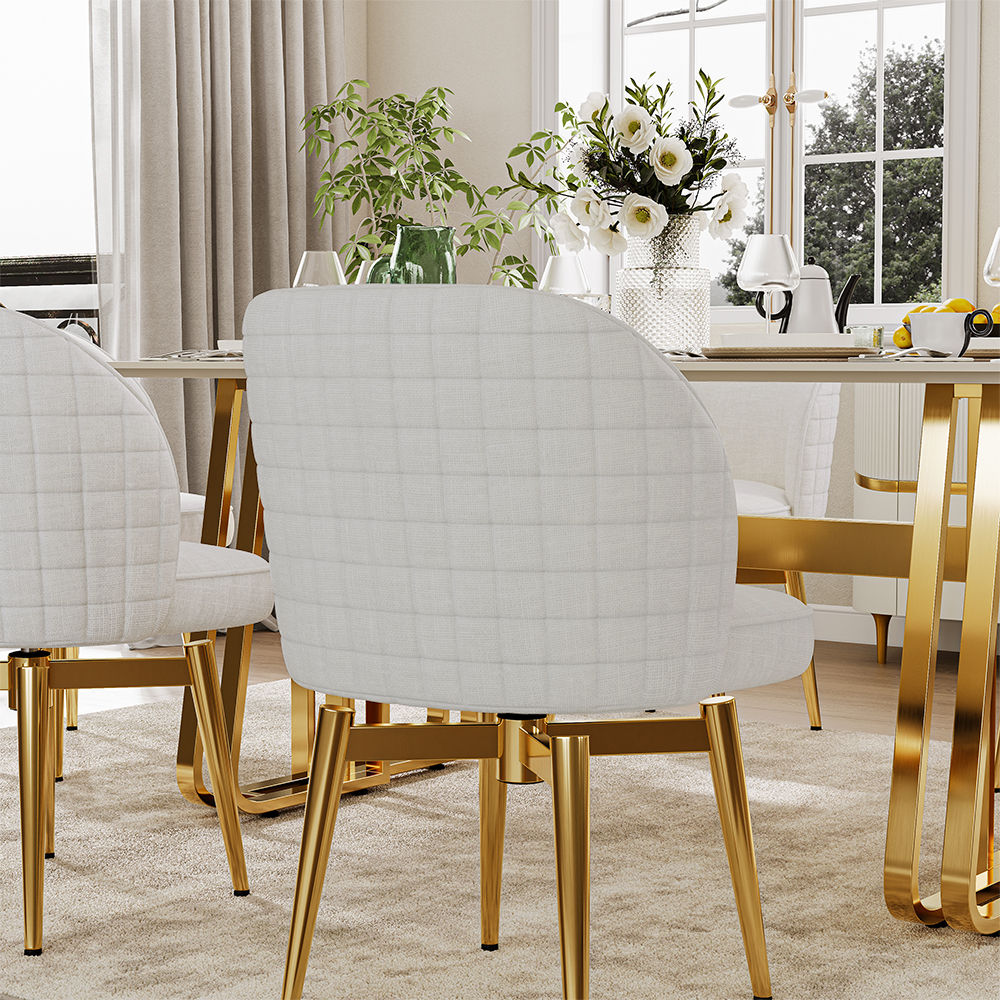 Stainless Steel White & Gold Velvet Dining Chairs