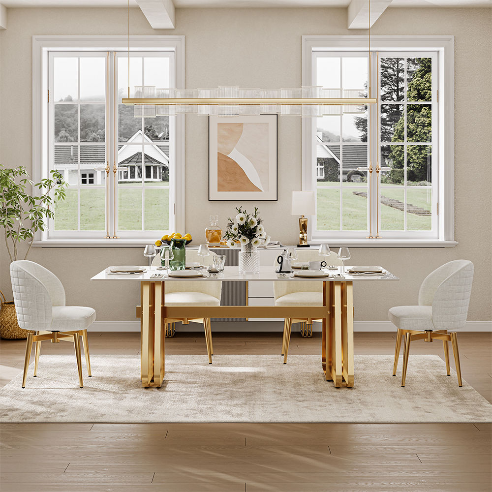 Armless White & Gold Velvet Dining Chairs