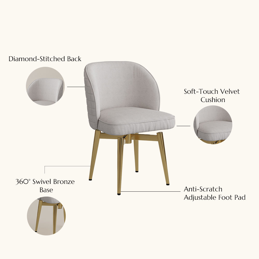Armless Beige & Gold Velvet Dining Chairs