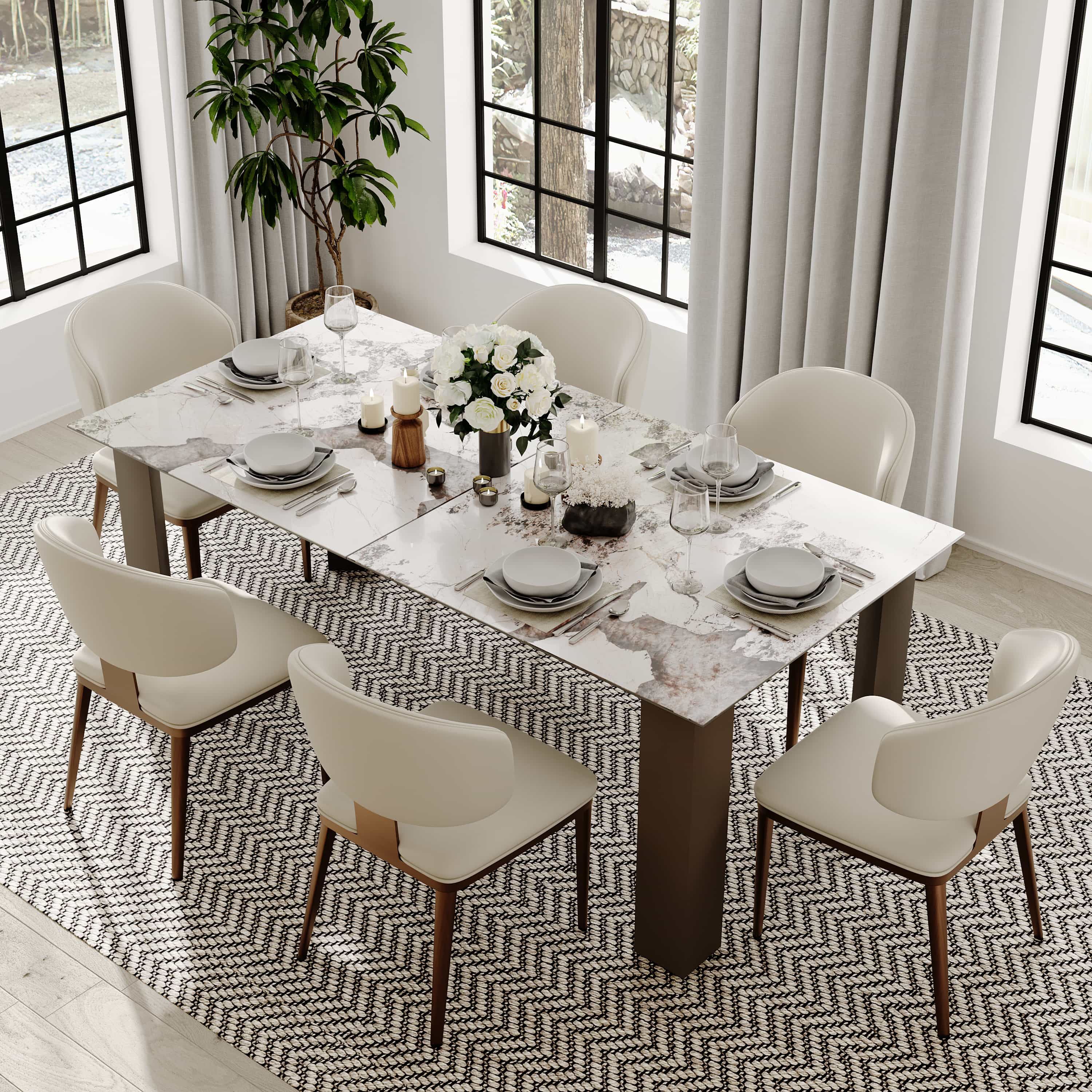 Modern Beige & Bronze PU Leather Dining Chairs