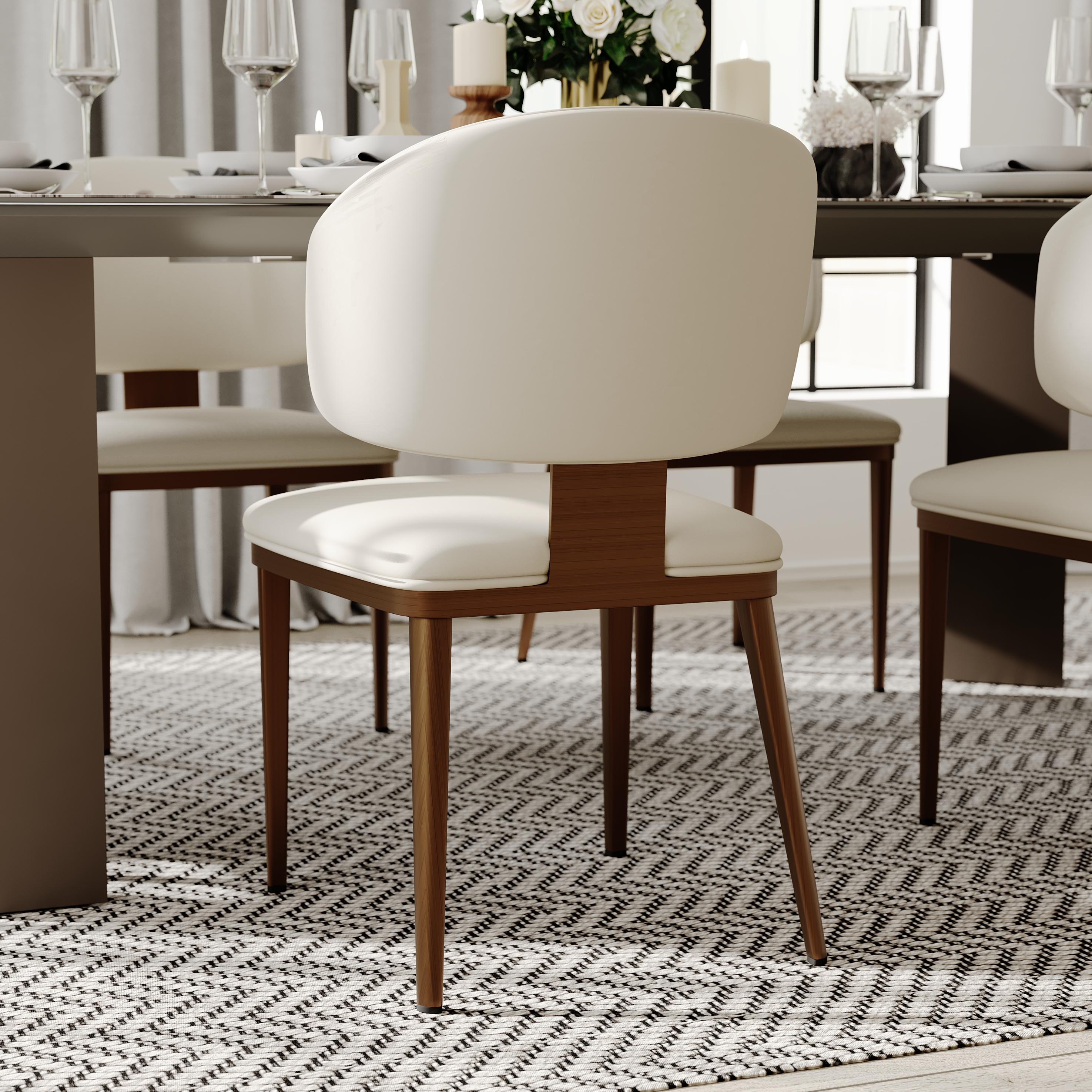 Modern Luxury Beige & Bronze PU Leather Dining Chairs