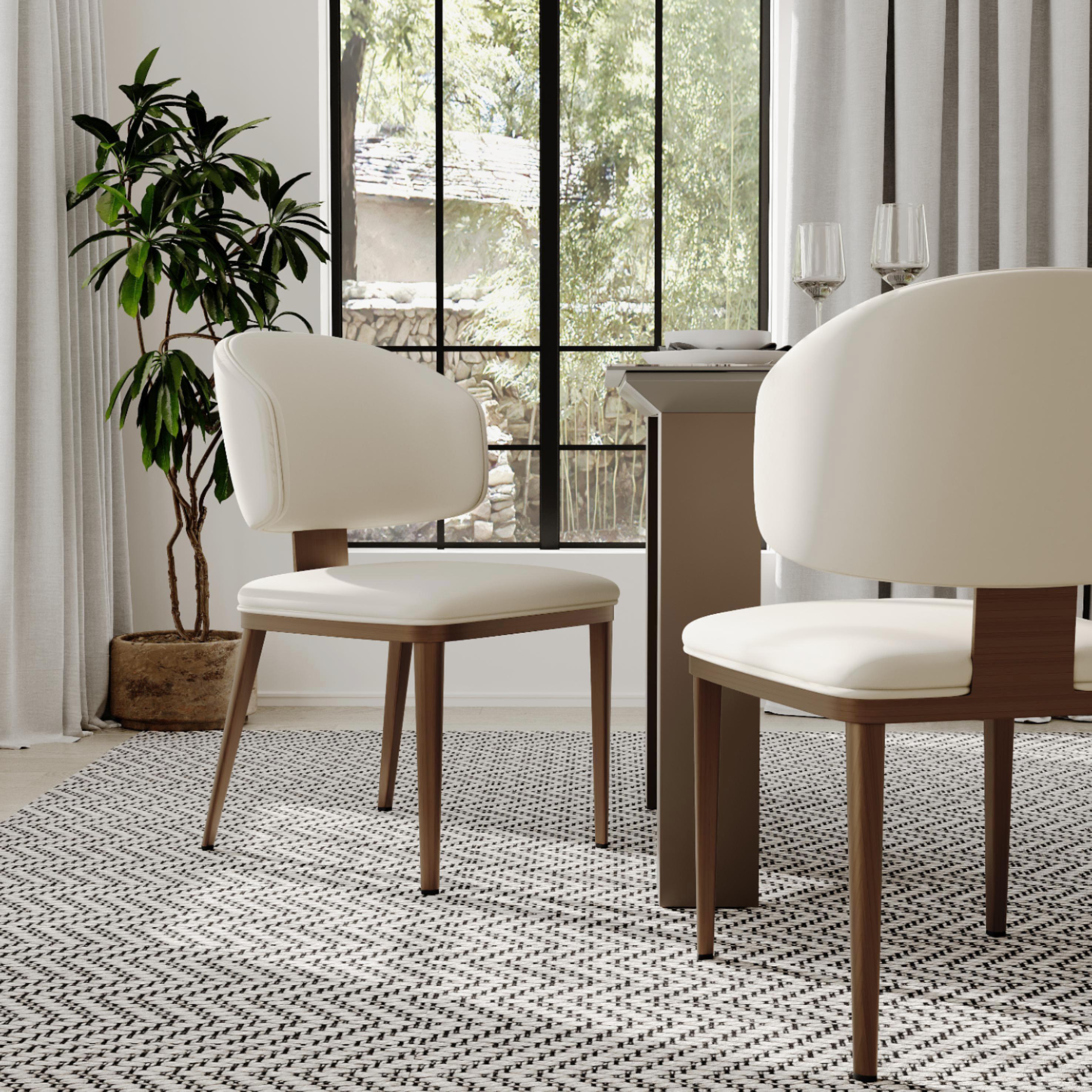 Carbon Steel Beige & Bronze PU Leather Dining Chairs