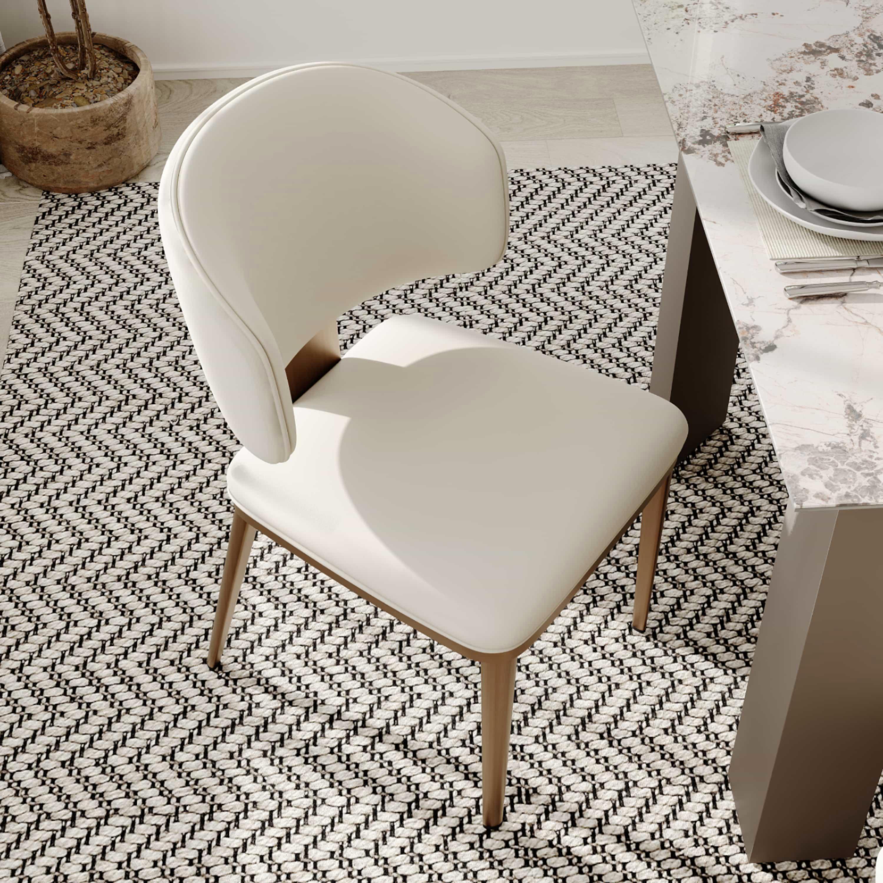 Carbon Steel Beige & Bronze PU Leather Dining Chairs