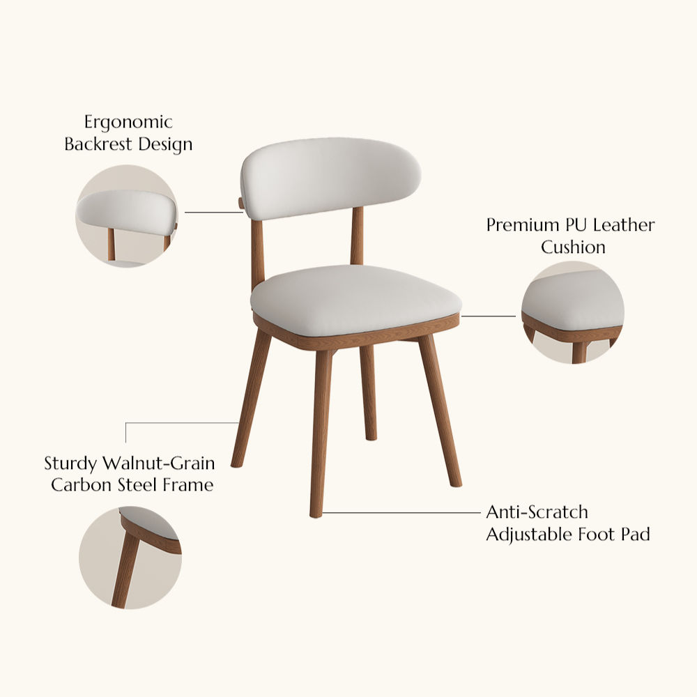 Solid Wood Beige & Light Walnut PU Leather Dining Chairs