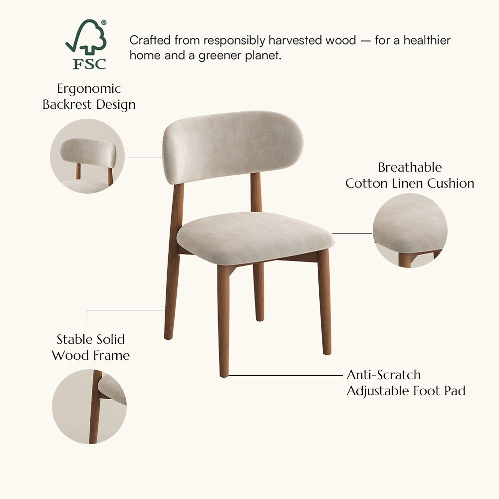 Silva Beige & Walnut Cotton Linen Dining Chairs