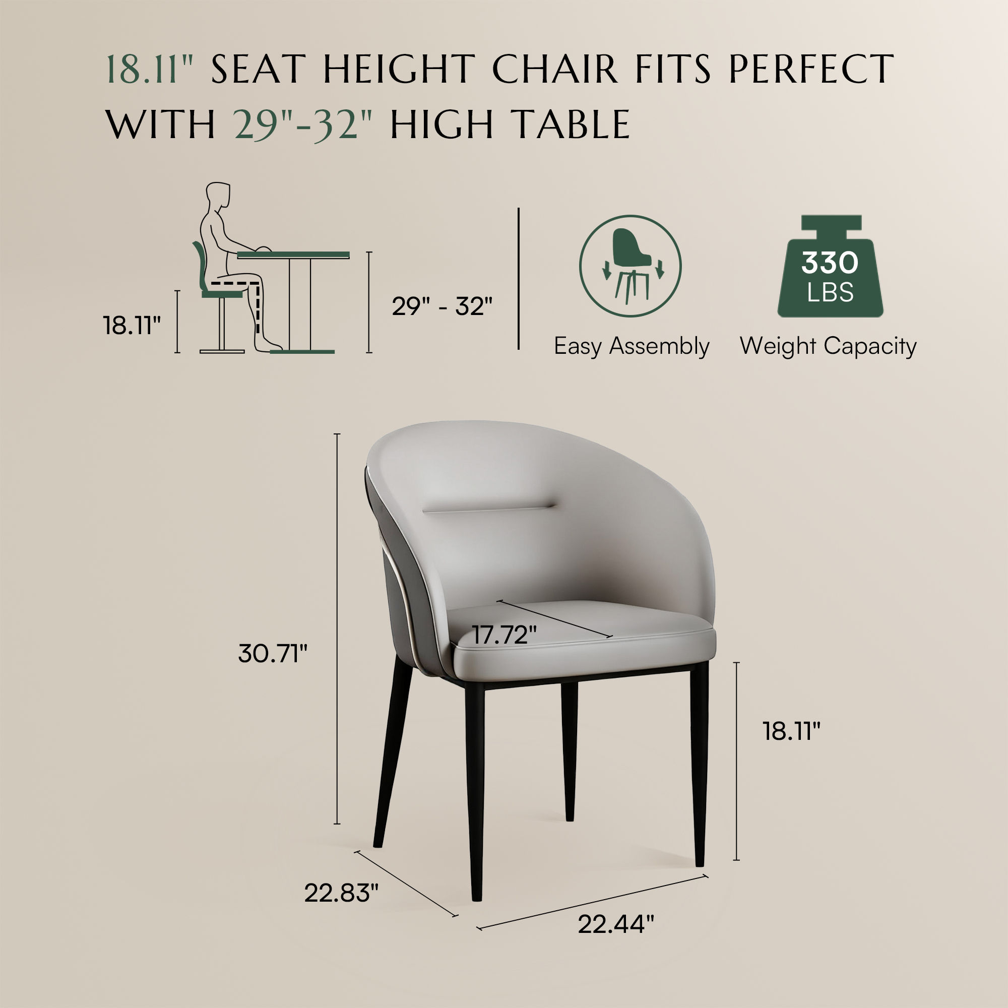 Carbon Steel Light Gray & Gray PU Leather Dining Chairs
