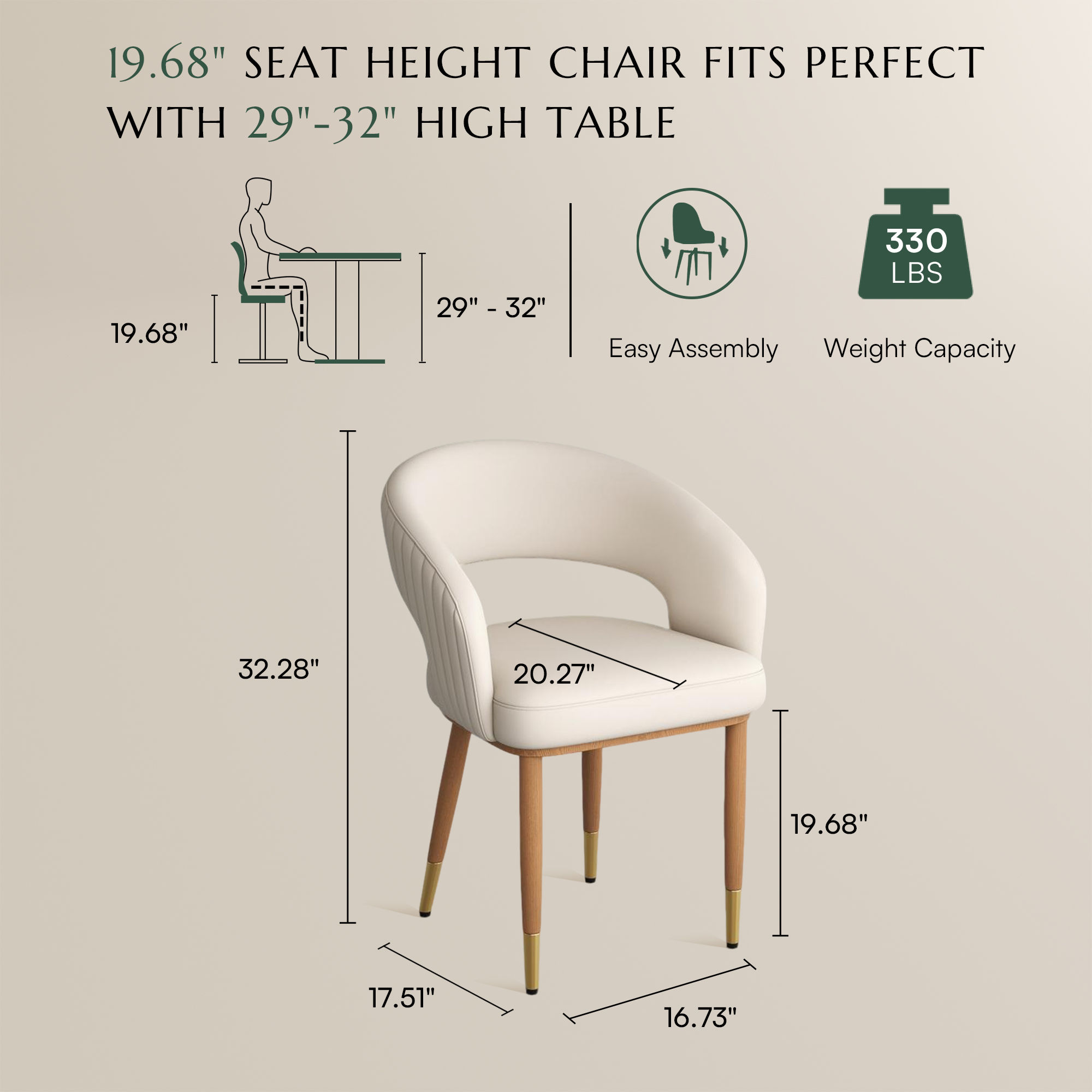 Upholstered Beige & Light Walnut PU Leather Dining Chairs