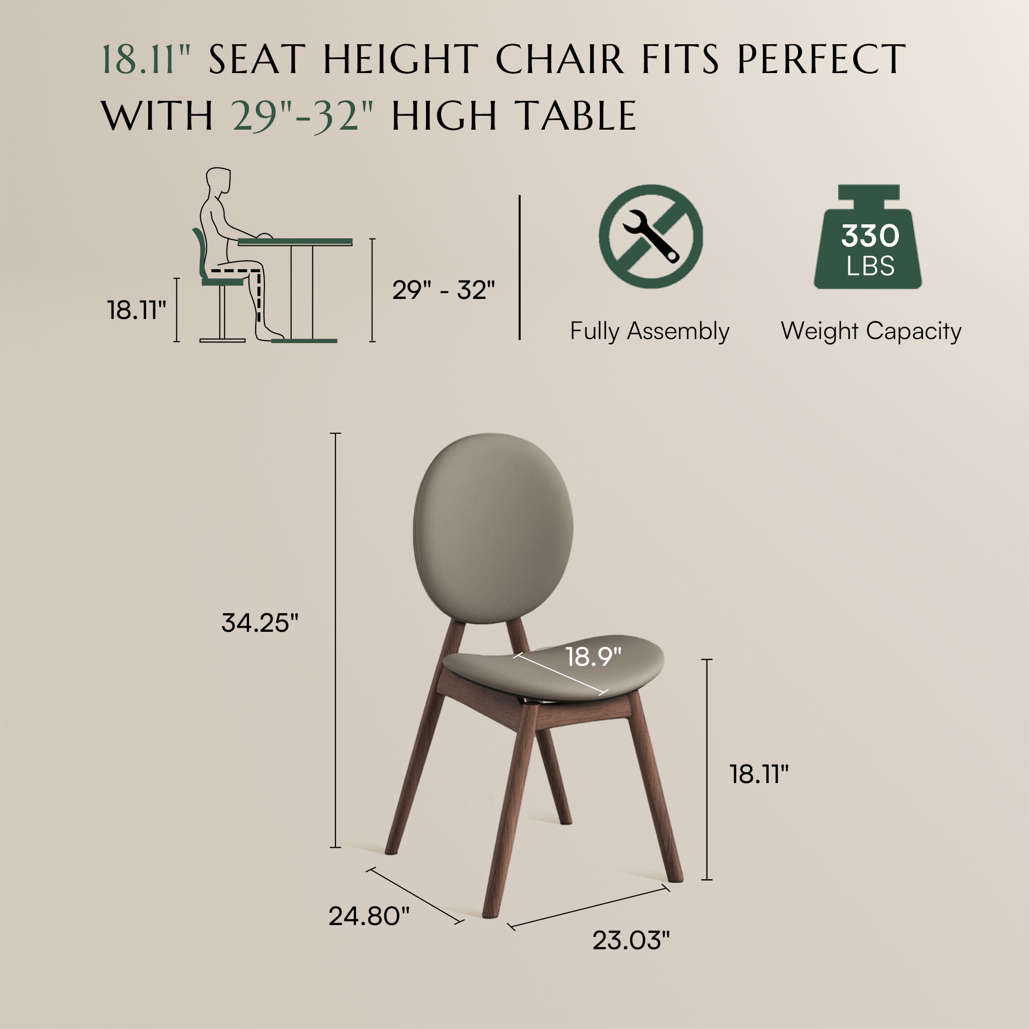 Mid Century Modern Gray & Walnut PU Leather Dining Chairs