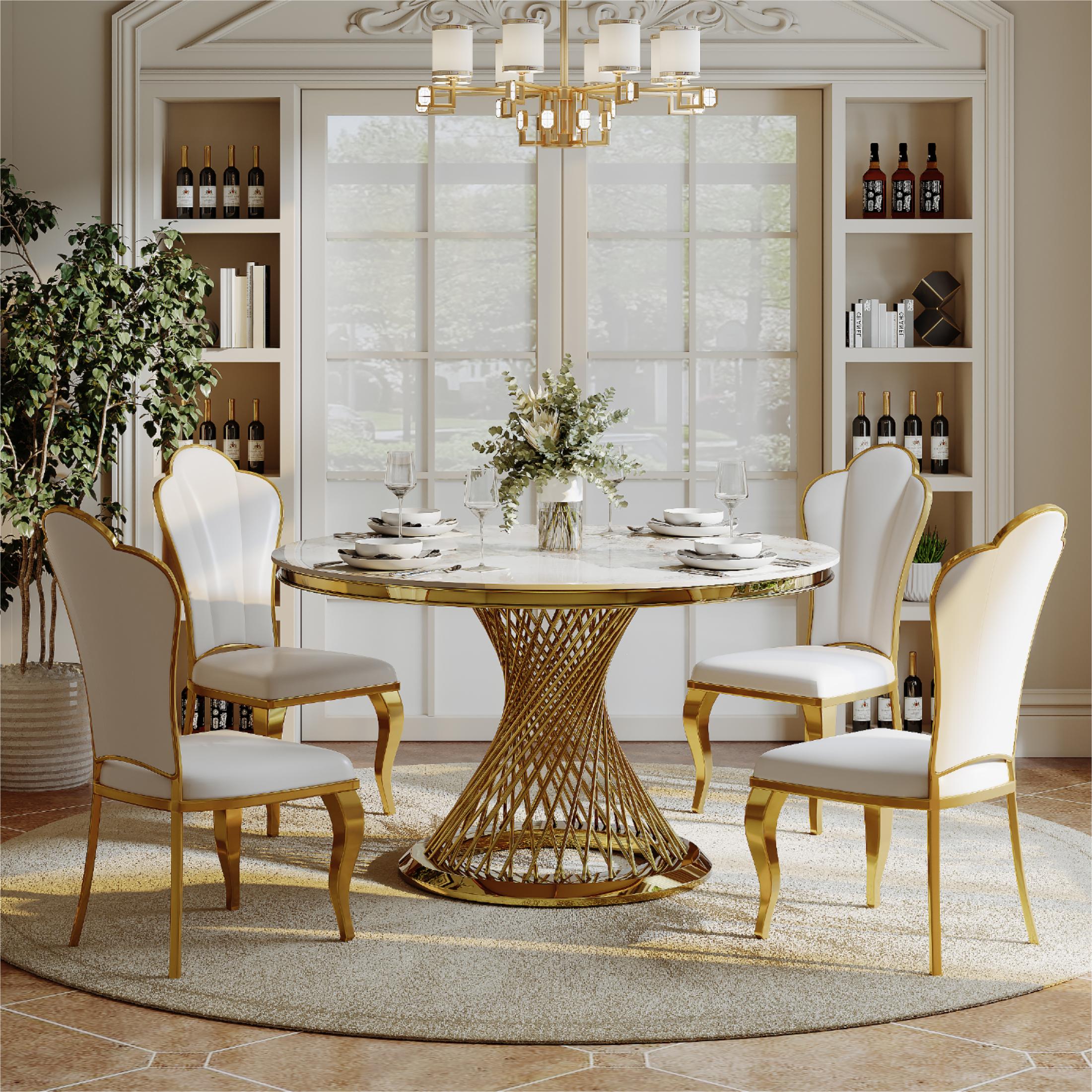 Stainless Steel White PU Leather Dining Chairs