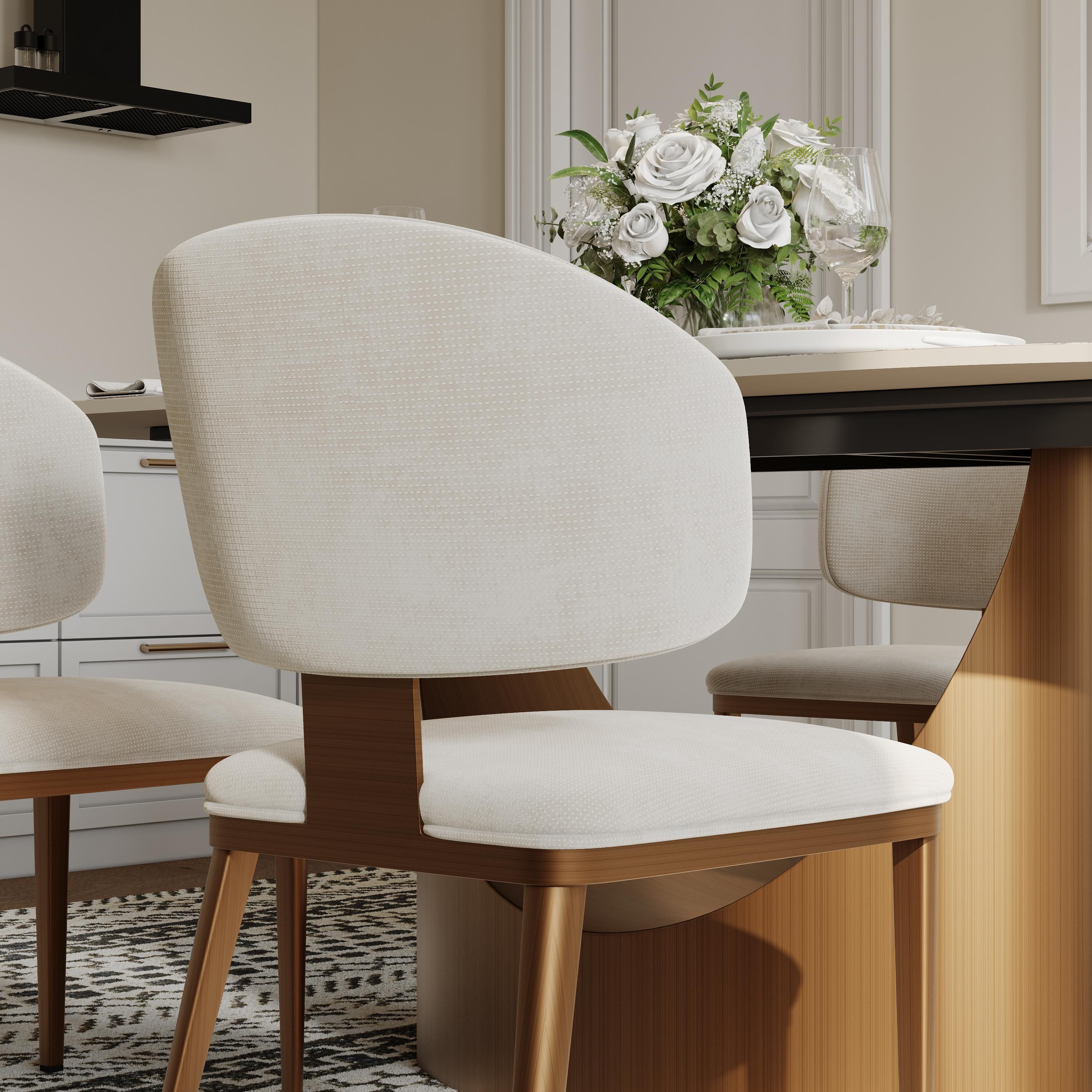 Upholstered Beige & Brown Cotton Linen Dining Chairs
