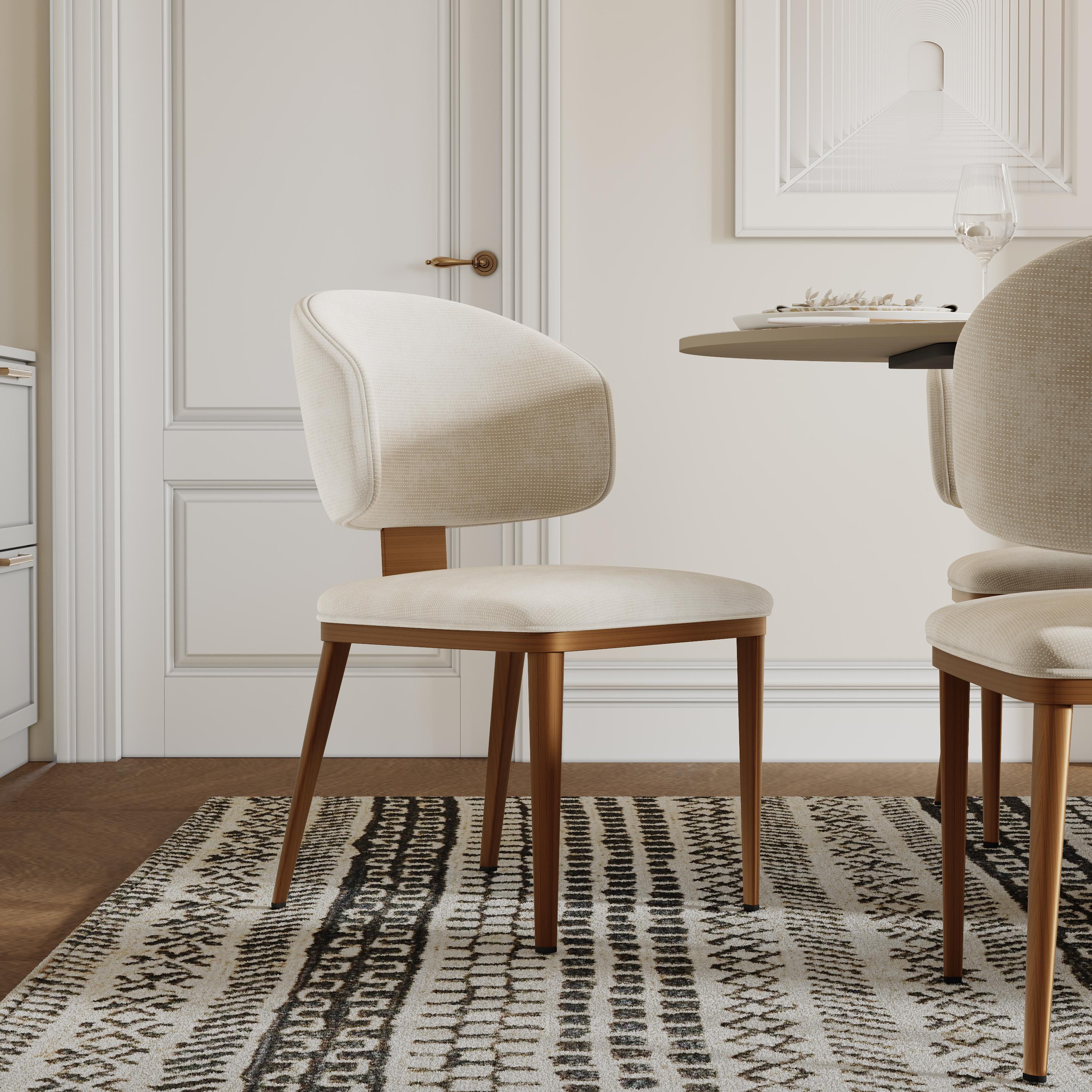 Carbon Steel Beige & Brown Cotton Linen Dining Chairs