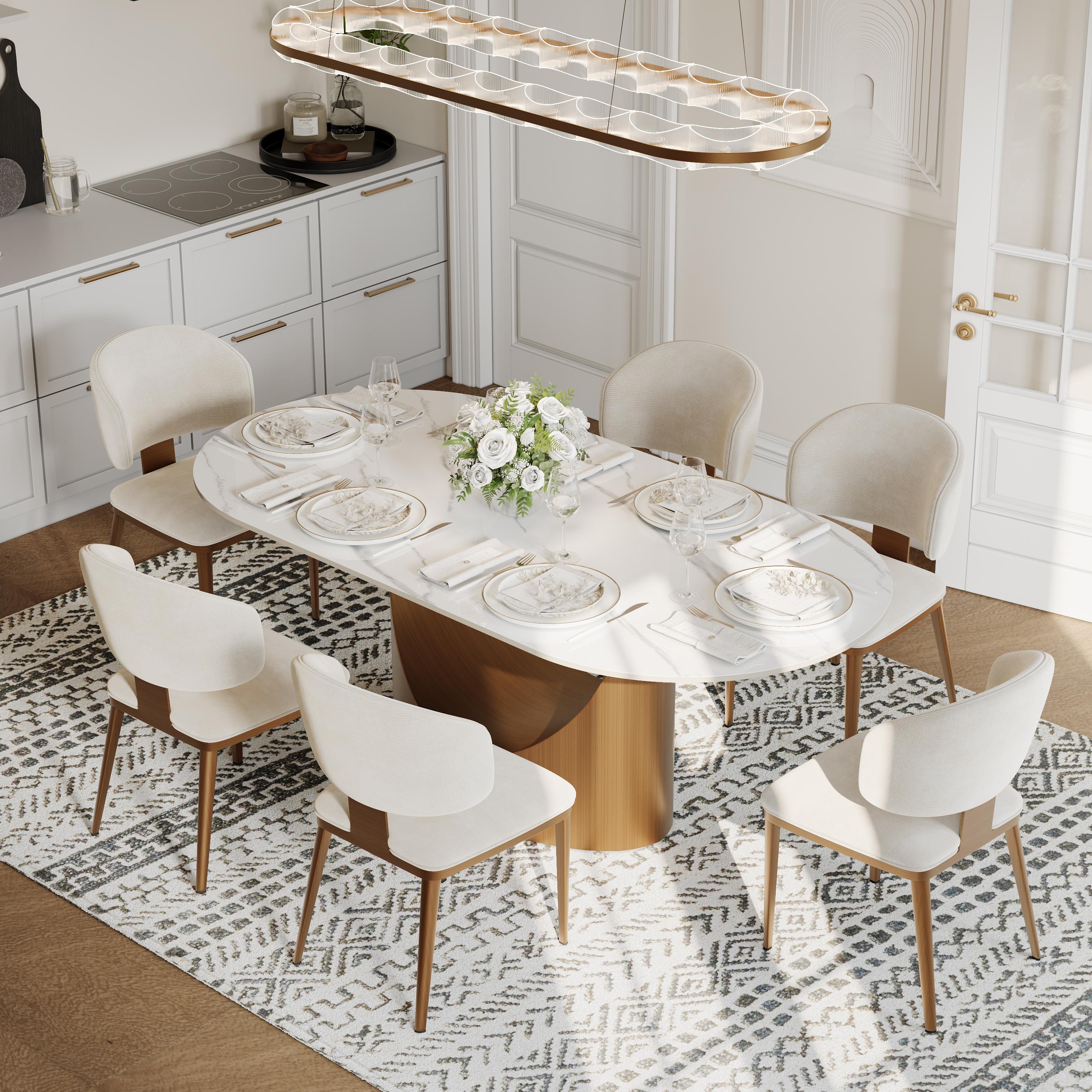 Upholstered Beige & Bronze Cotton Linen Dining Chairs