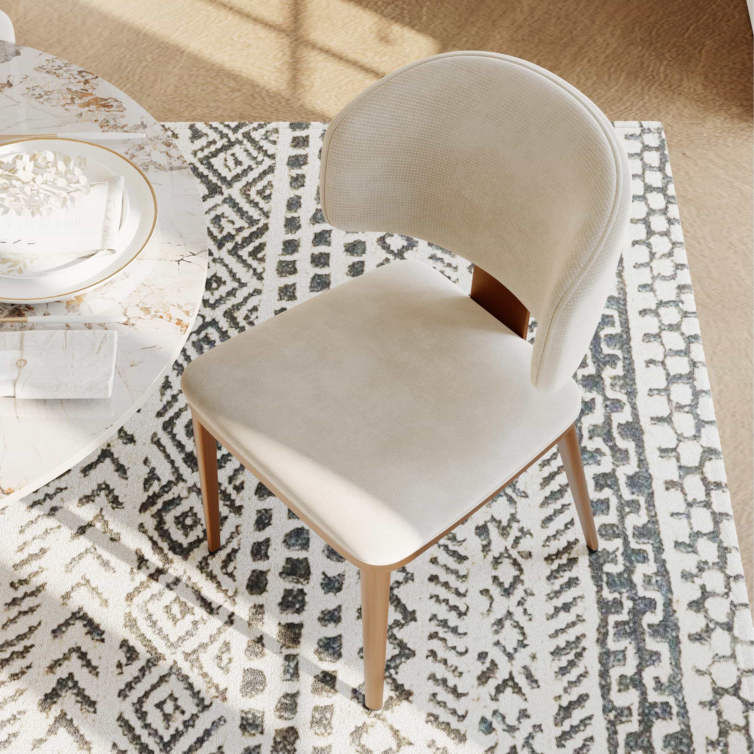 Beige Beige & Brown Cotton Linen Dining Chairs
