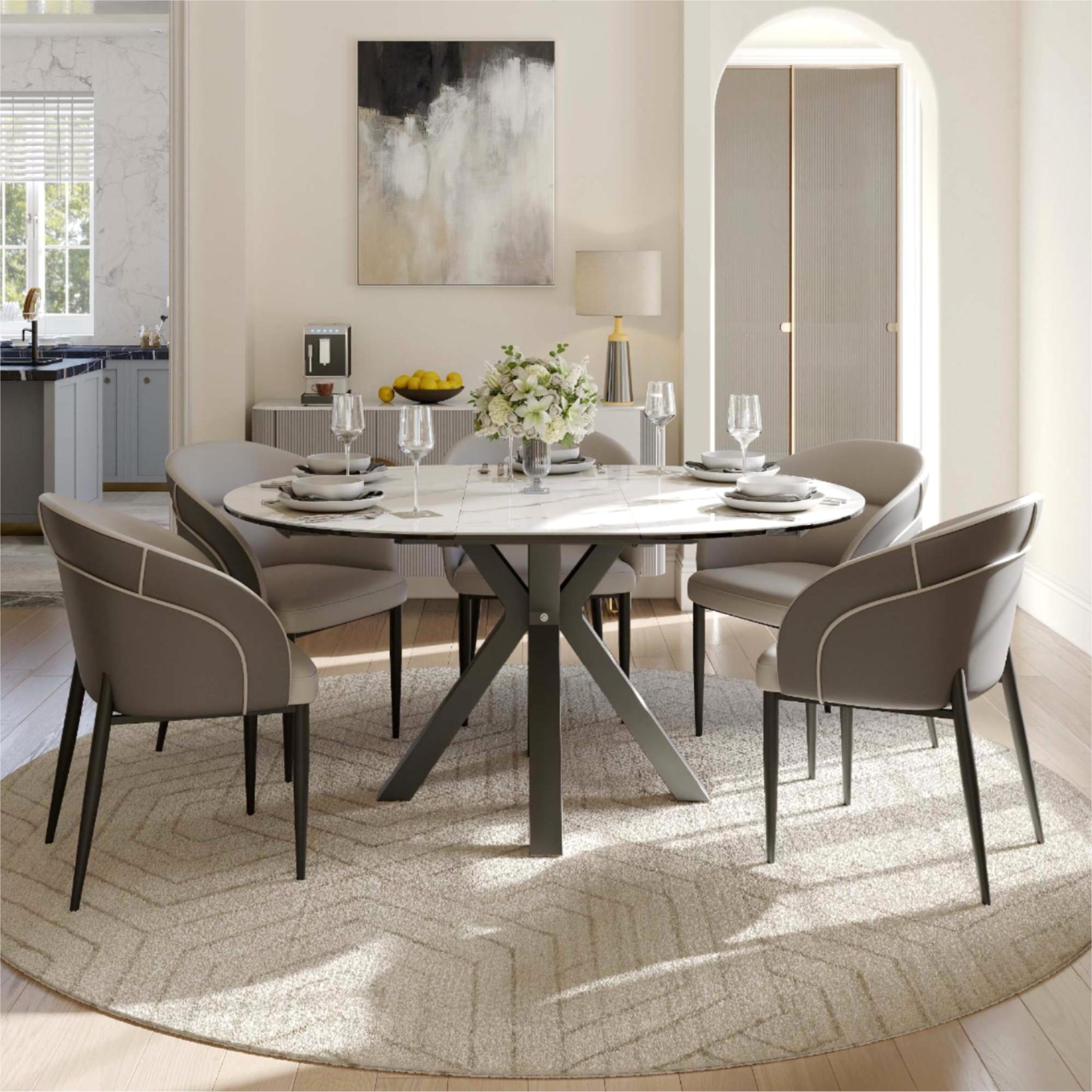 Upholstered Light Gray & Gray PU Leather Dining Chairs