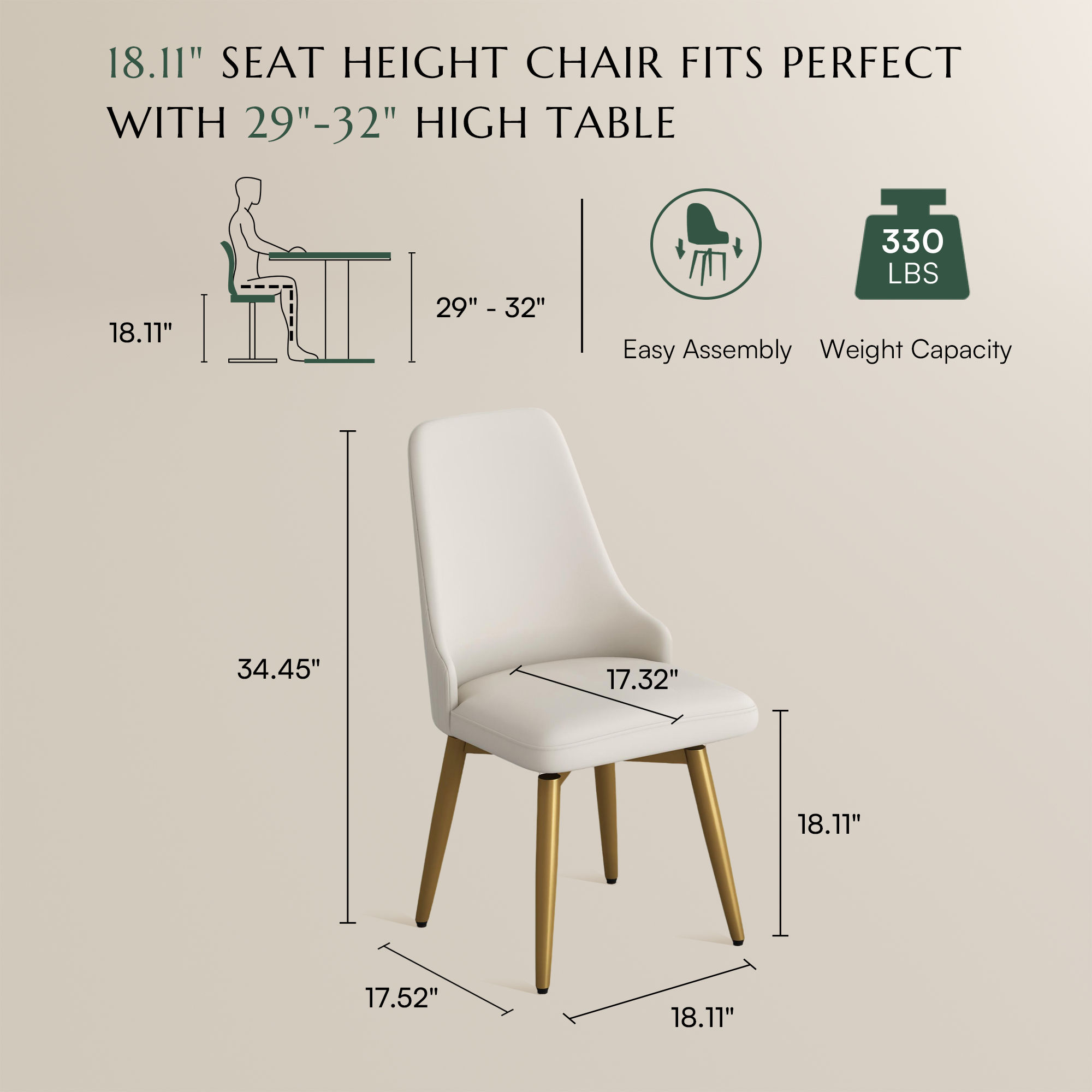 Swivel Beige PU Leather Dining Chairs