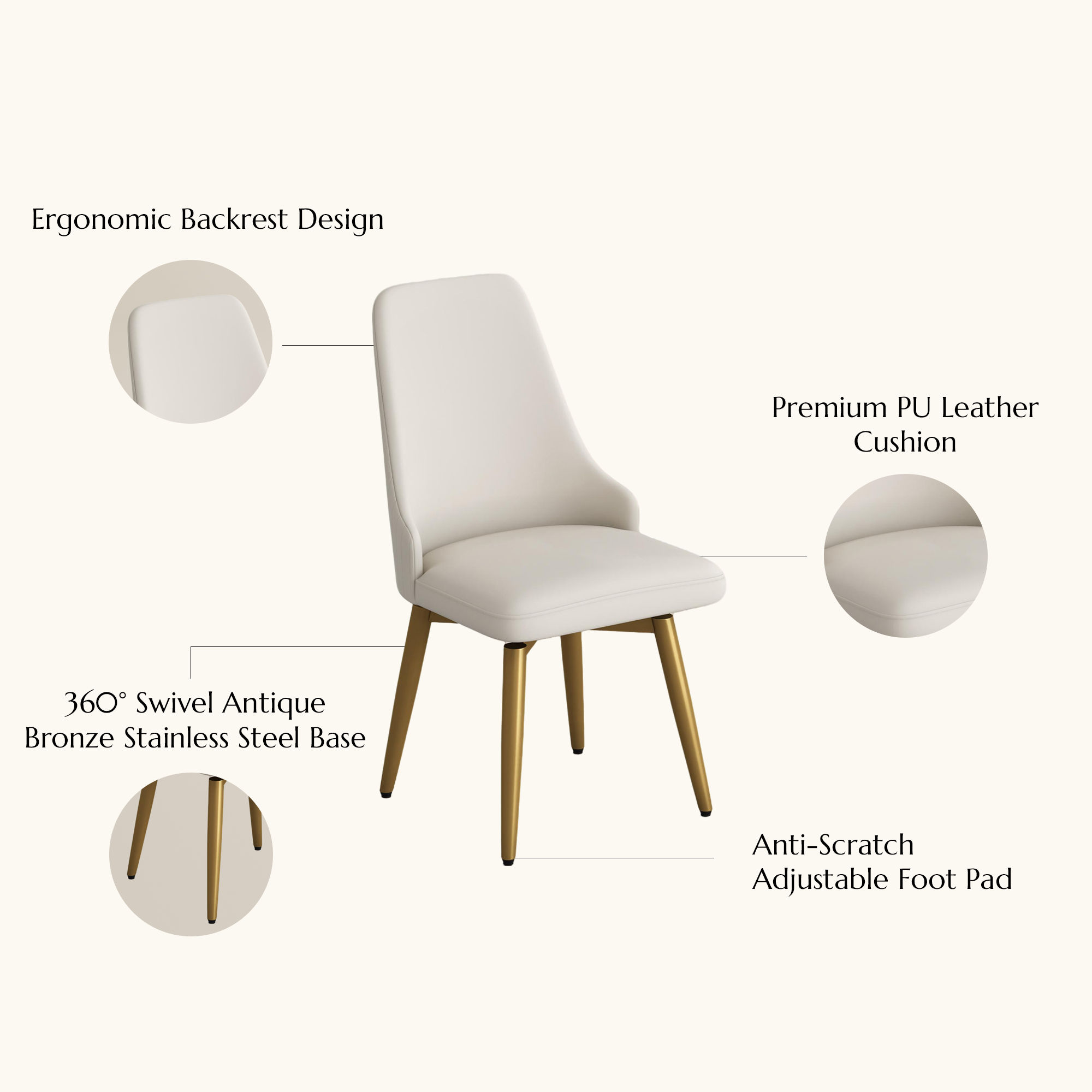 Swivel Beige PU Leather Dining Chairs