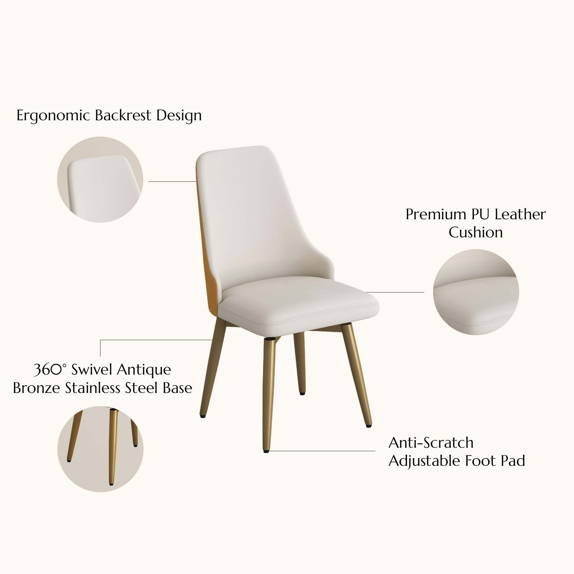 Stainless Steel Orange & Beige PU Leather Dining Chairs