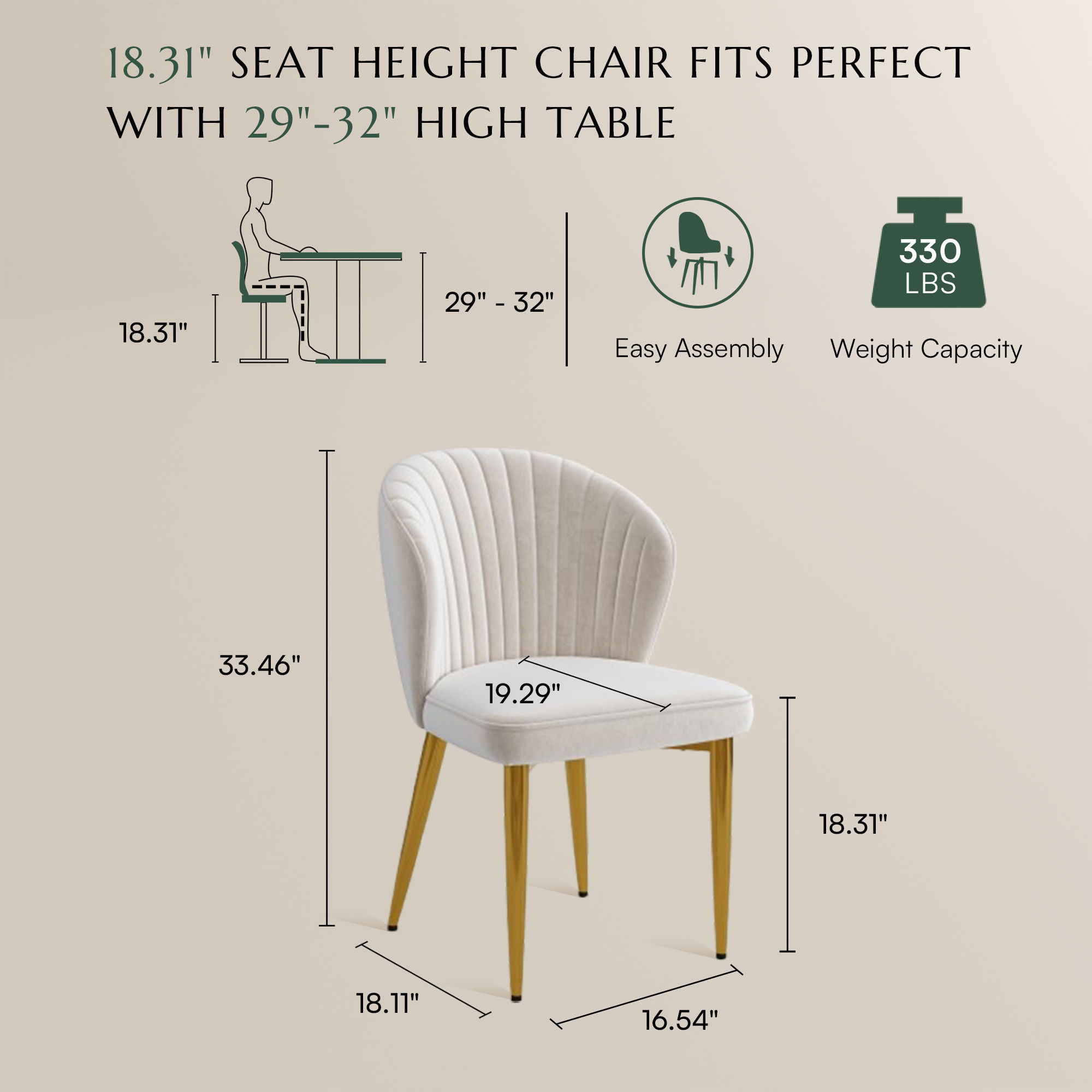 Modern Luxury Beige & Gold Velvet Dining Chairs