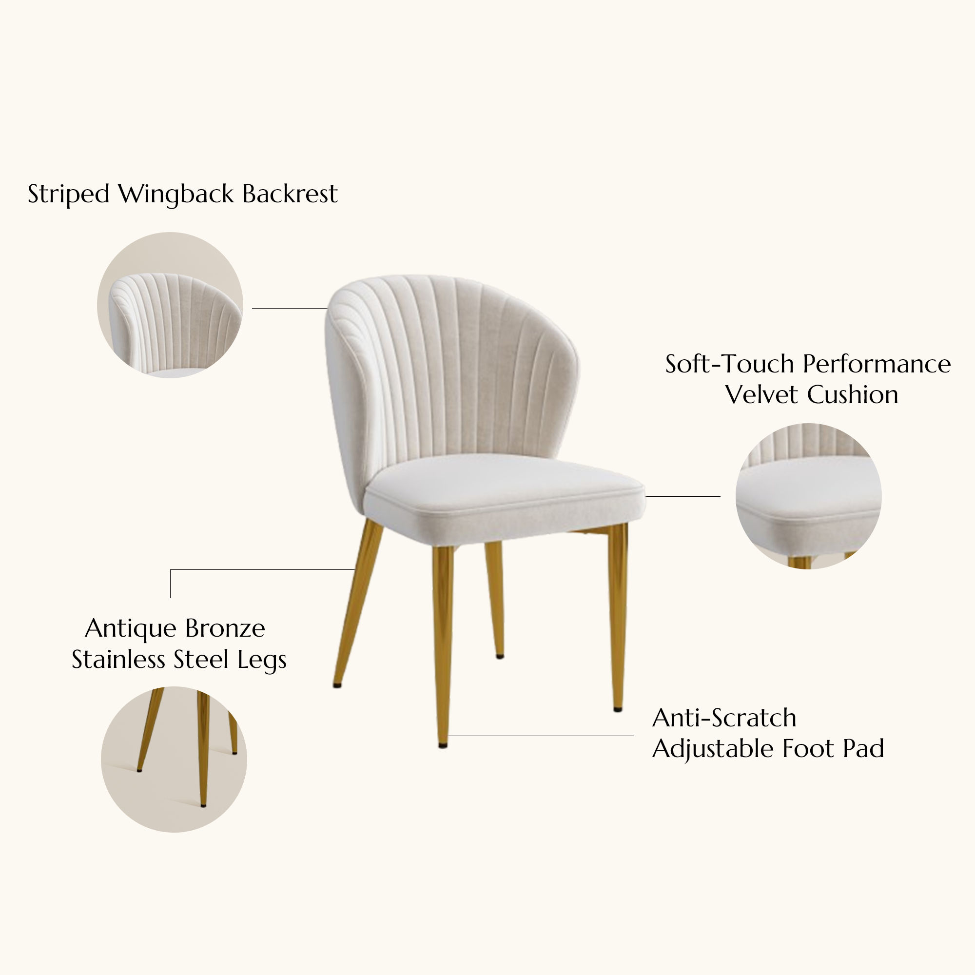 Beige Beige & Gold Velvet Dining Chairs