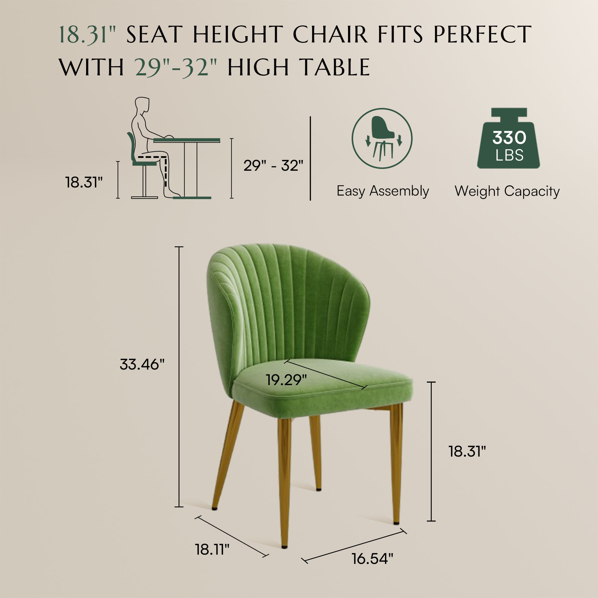 Partial Assembly Required Green & Gold Velvet Dining Chairs