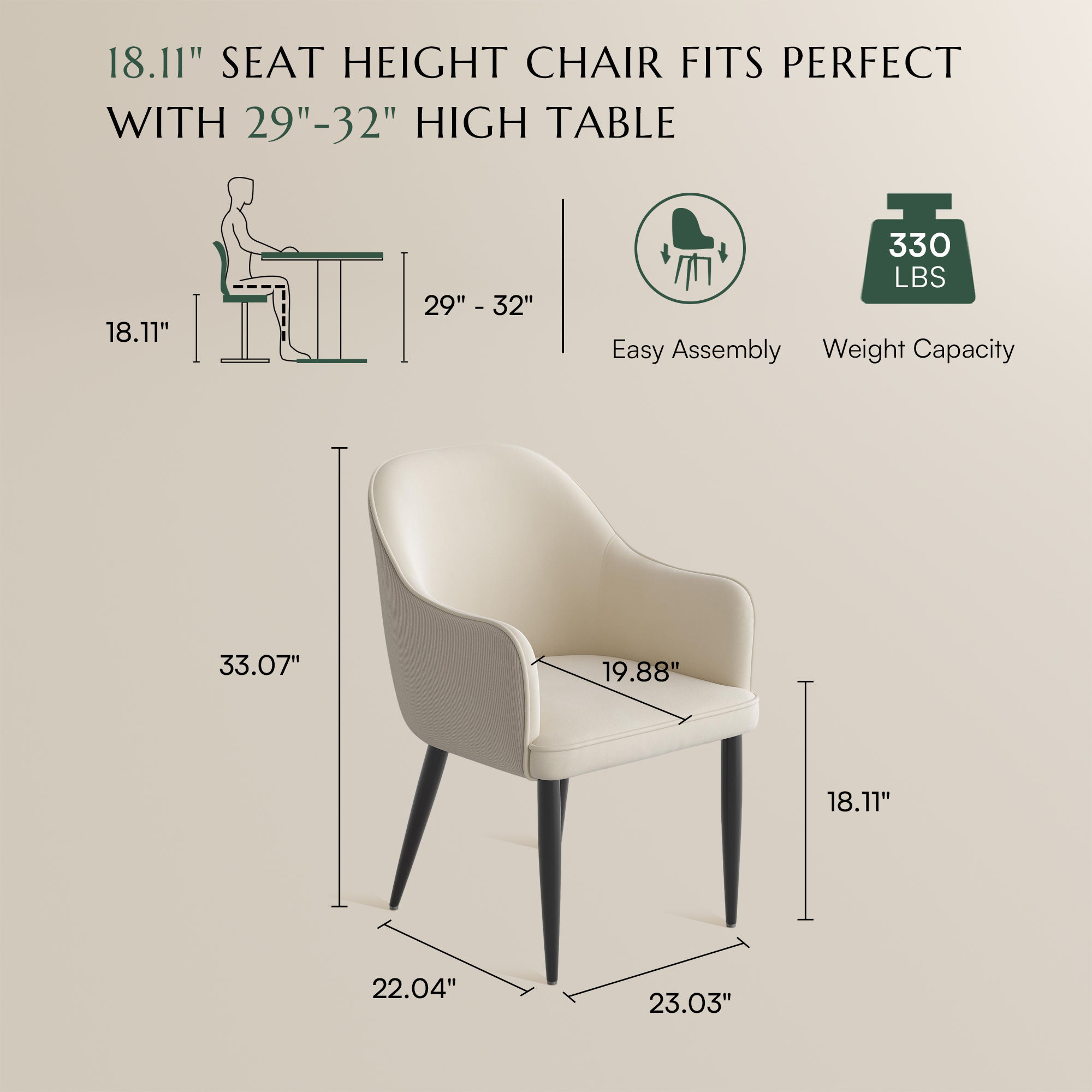 Khaki Beige & Khaki Velvet Dining Chairs