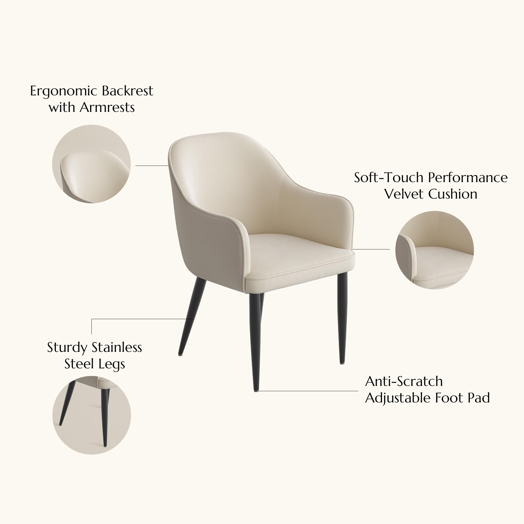 Modern Beige & Khaki Velvet Dining Chairs