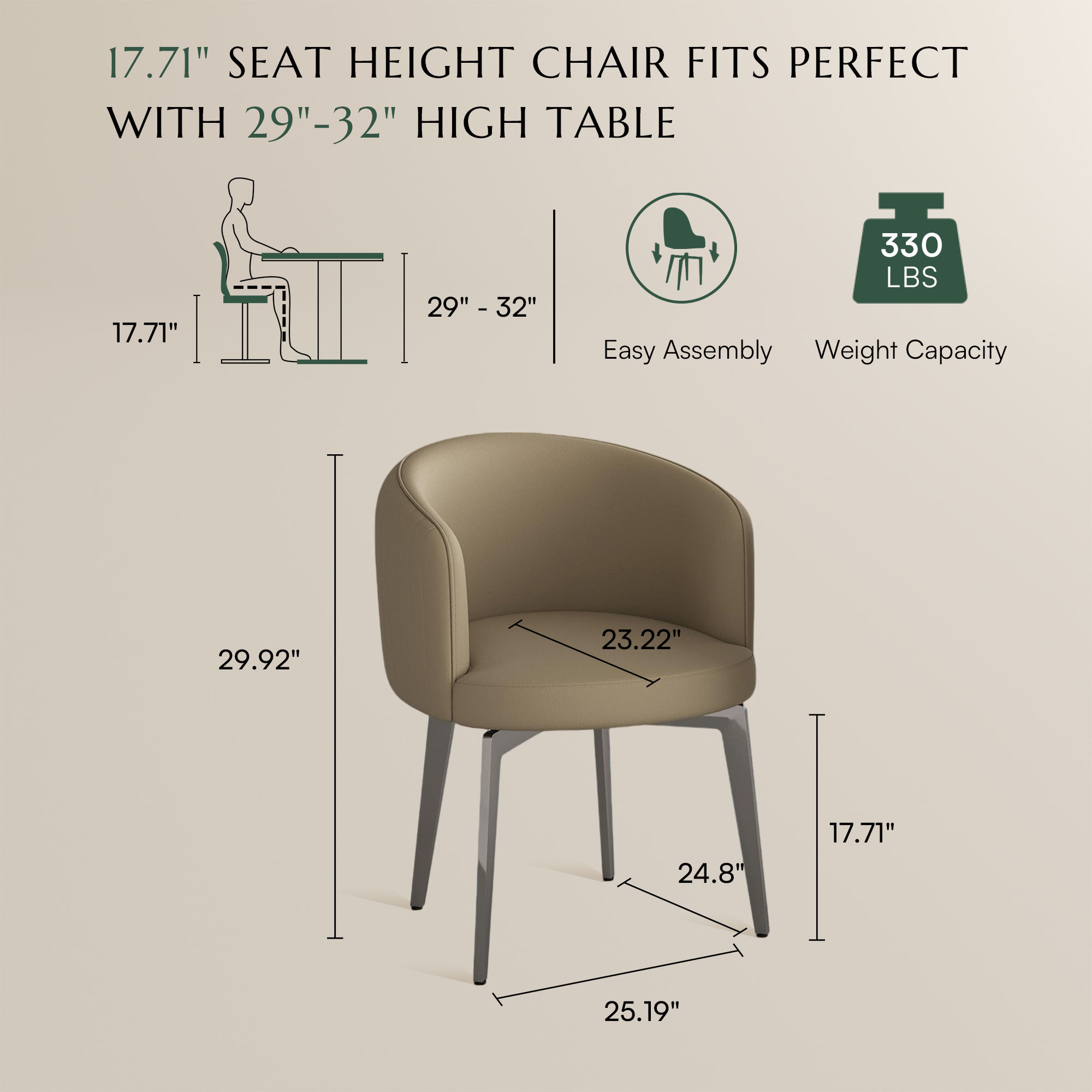 PU Leather Khaki PU Leather Dining Chairs