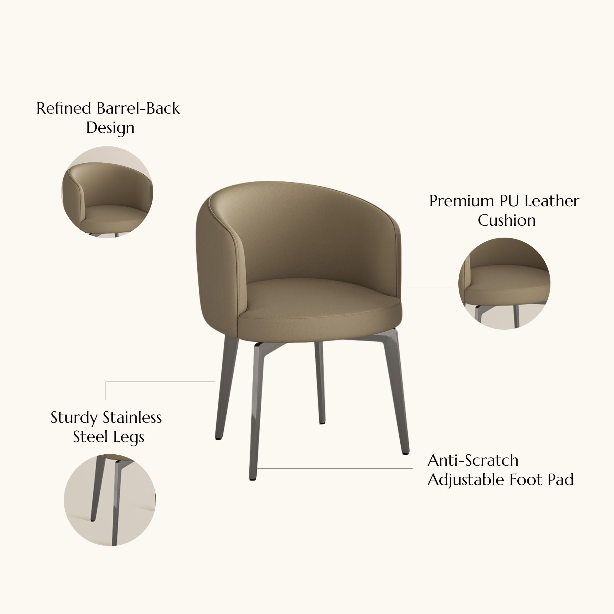 Modern Khaki PU Leather Dining Chairs