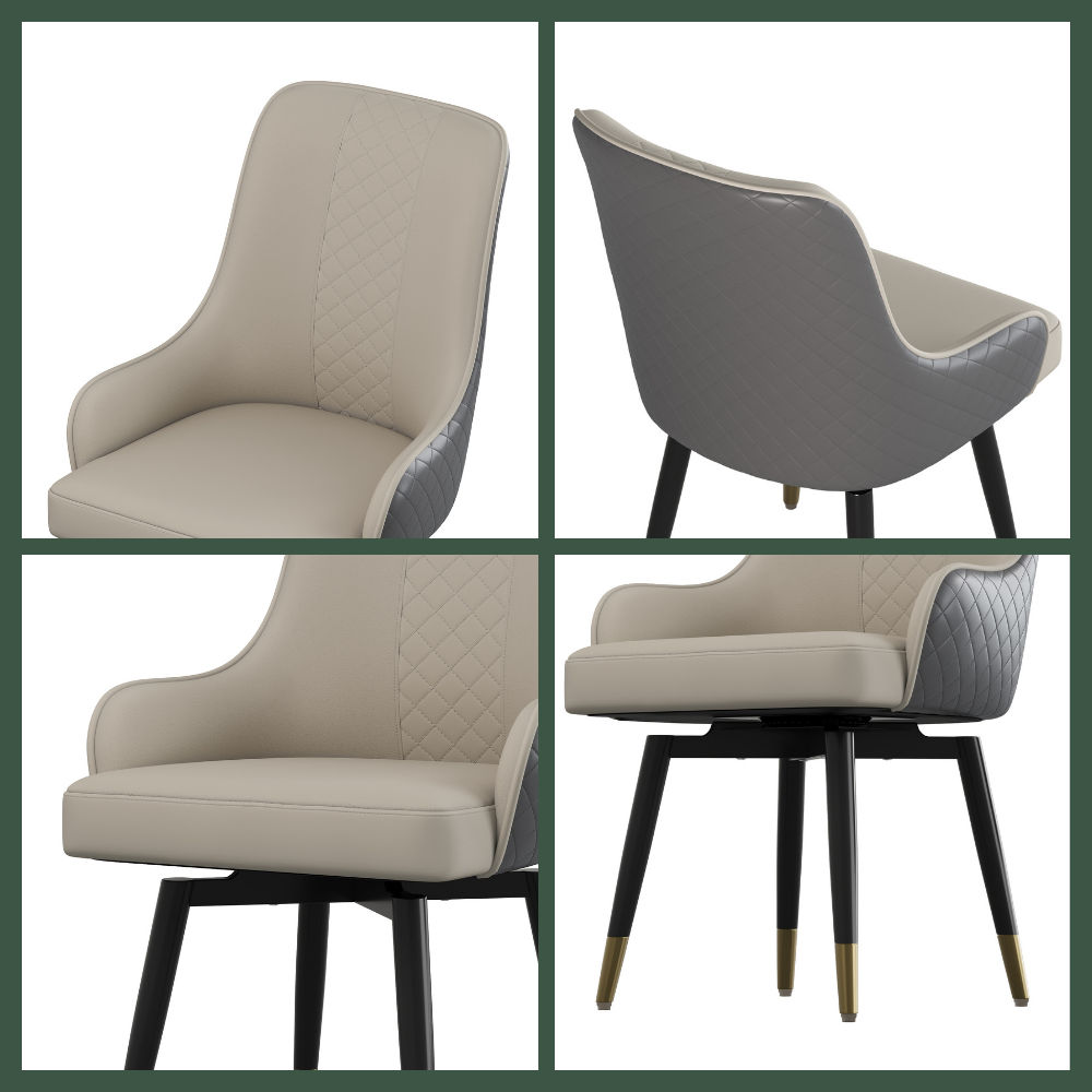 Swivel Gray & Light Gray PU Leather Dining Chairs