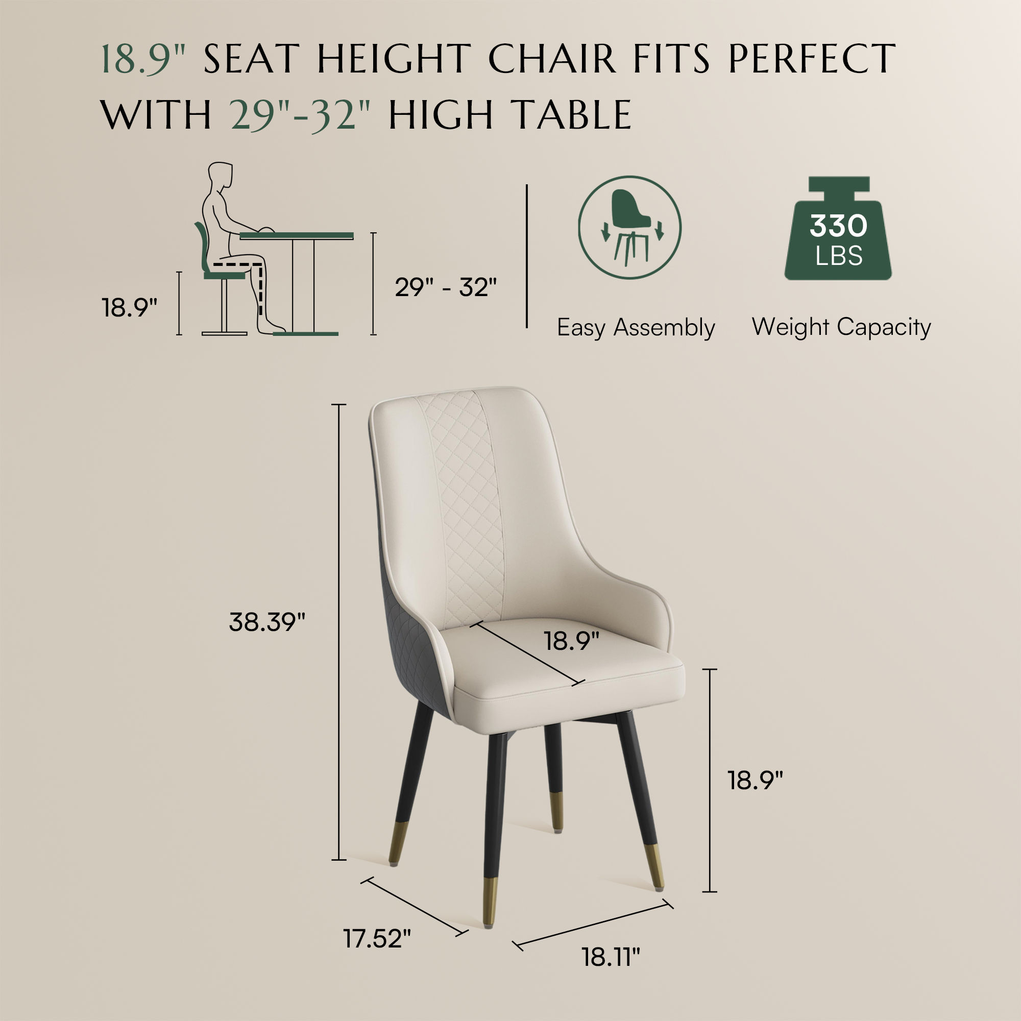 Iron Gray & Light Gray PU Leather Dining Chairs