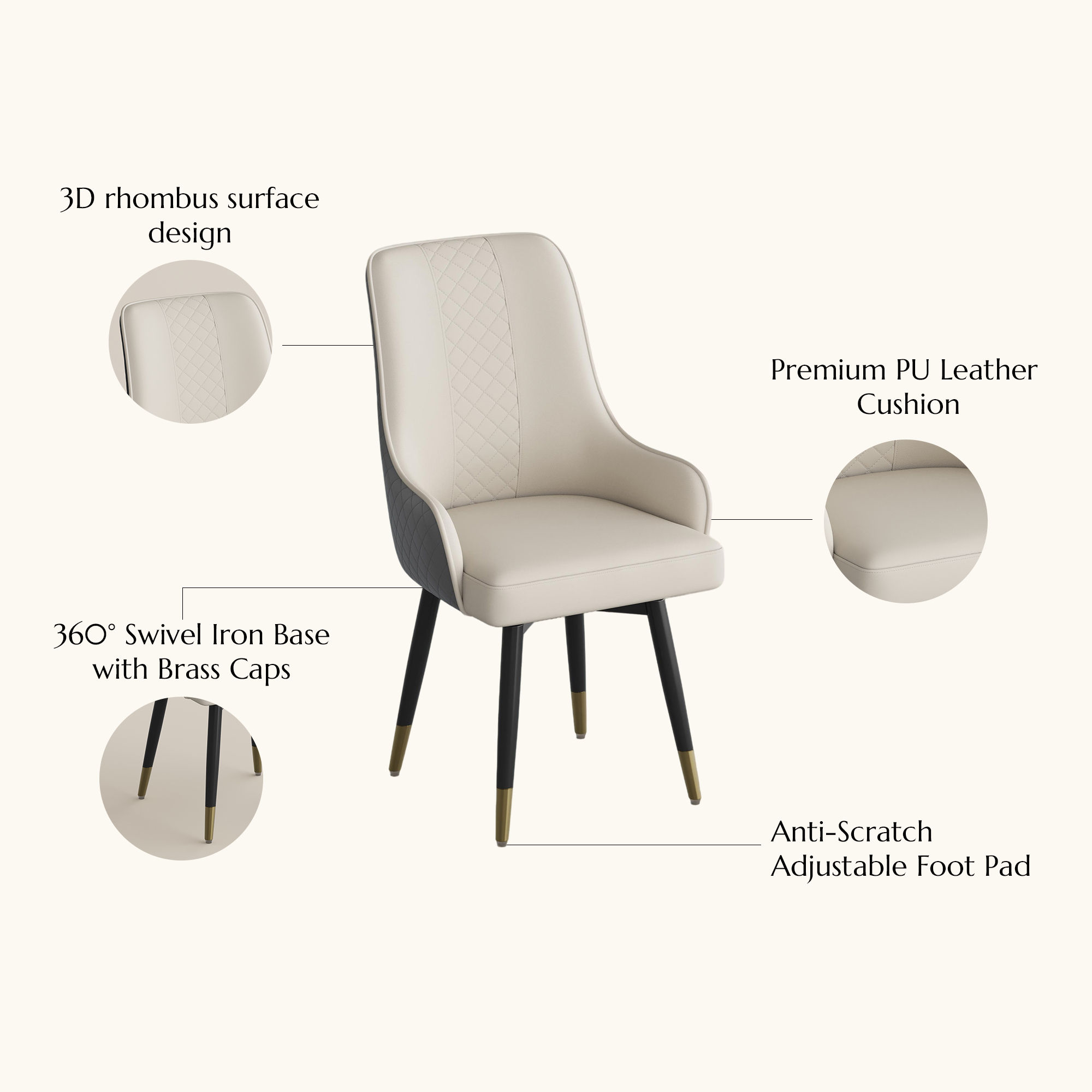 Swivel Gray & Light Gray PU Leather Dining Chairs