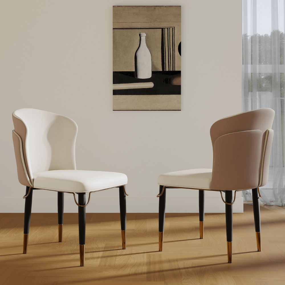 Modern Luxury Brown & Beige PU Leather Dining Chairs