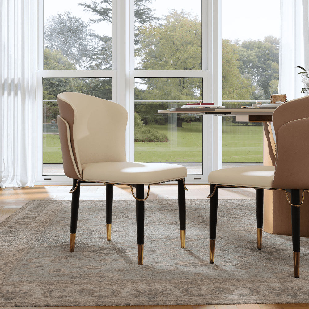 Partly Assemble Brown & Beige PU Leather Dining Chairs