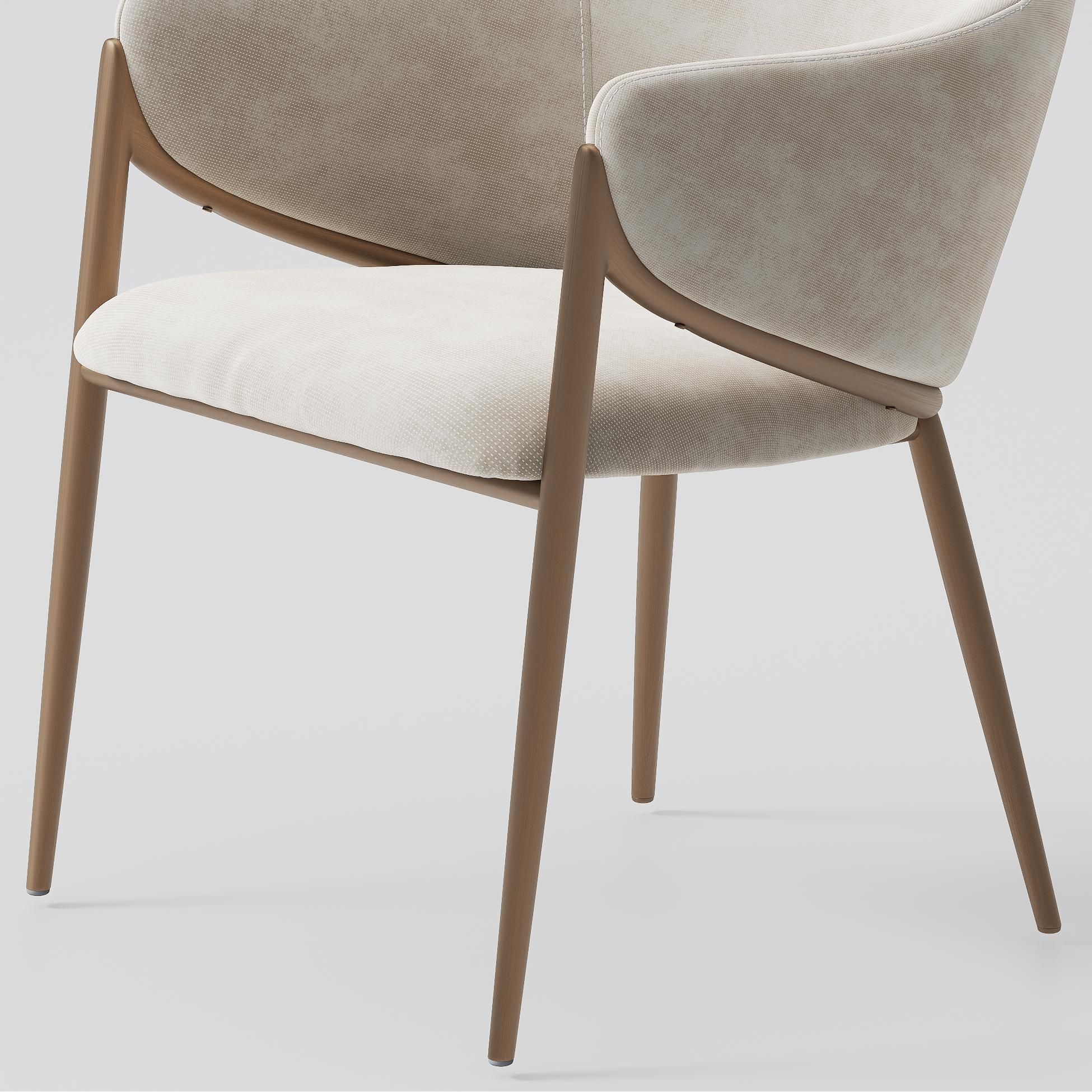 Mid Century Modern Beige & Bronze Cotton Linen Dining Chairs