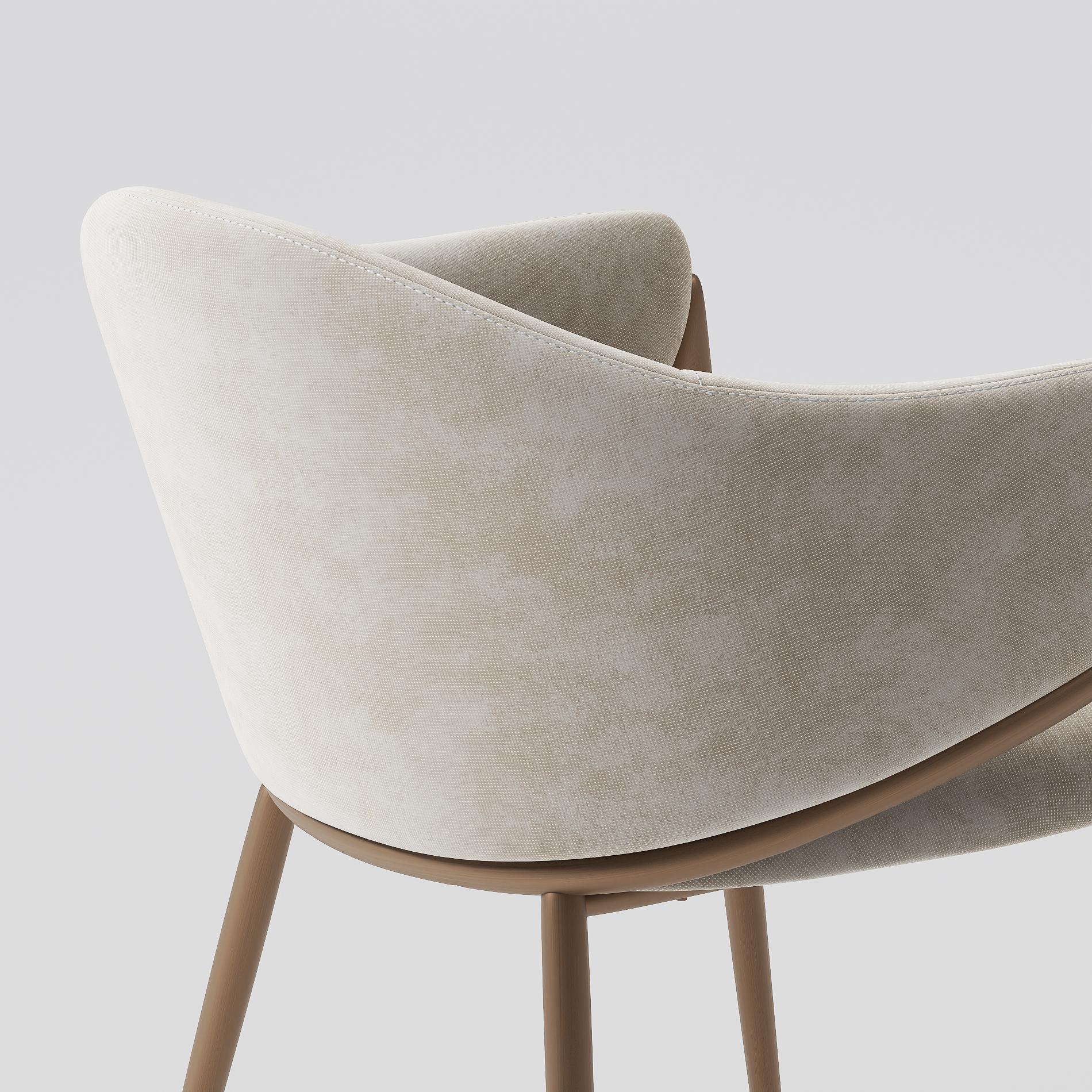 Carbon Steel Beige & Bronze Cotton Linen Dining Chairs
