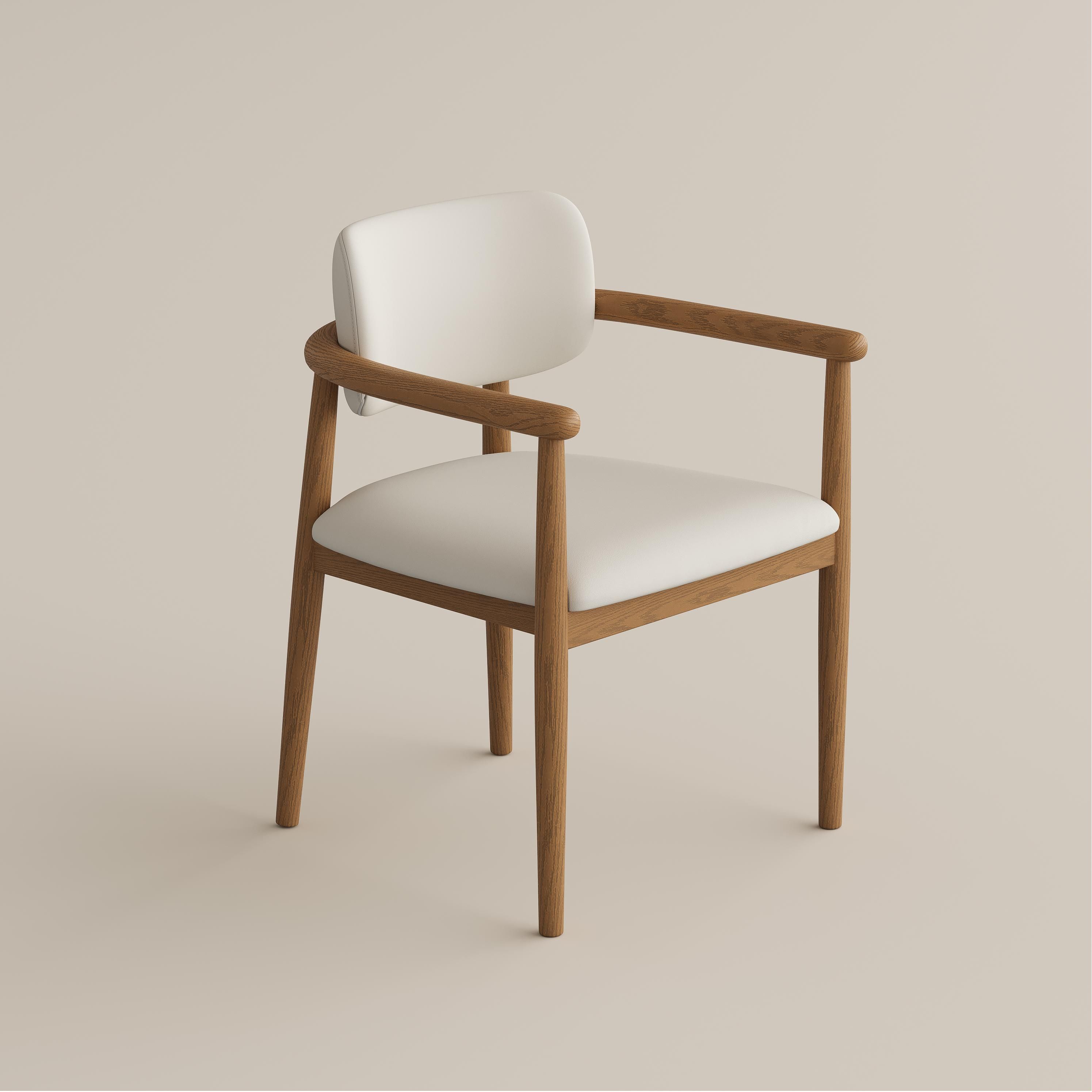 Cotton Linen Beige & Light Walnut PU Leather Dining Chairs