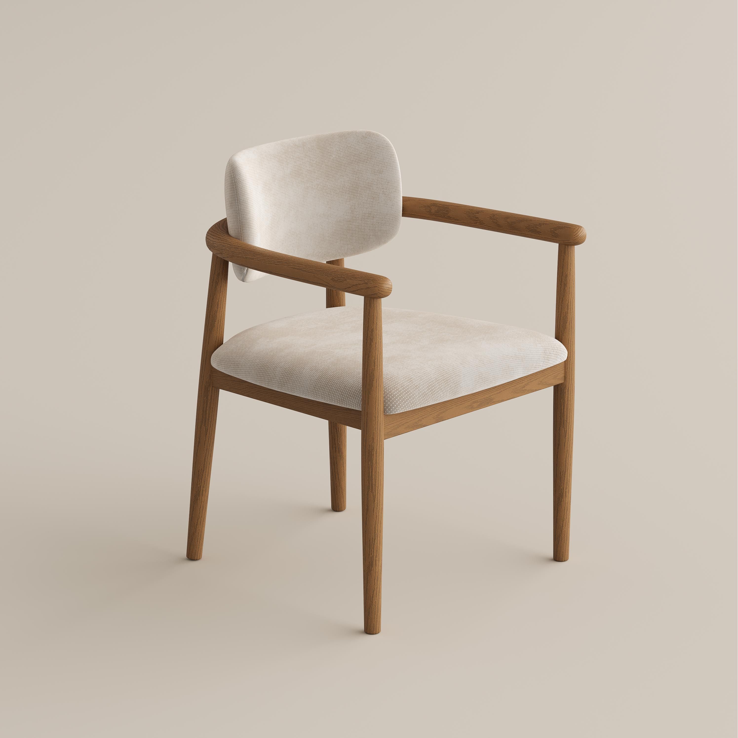 Solid Wood Beige & Light Walnut Cotton Linen Dining Chairs