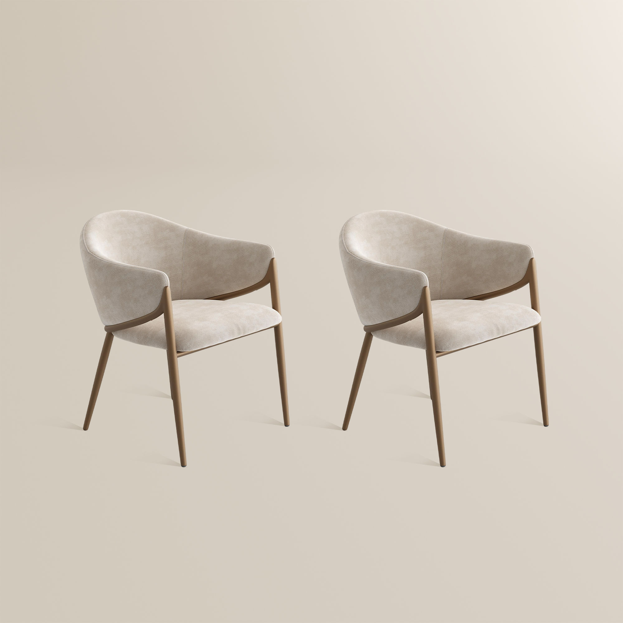 Modern Luxury Beige & Bronze Cotton Linen Dining Chairs