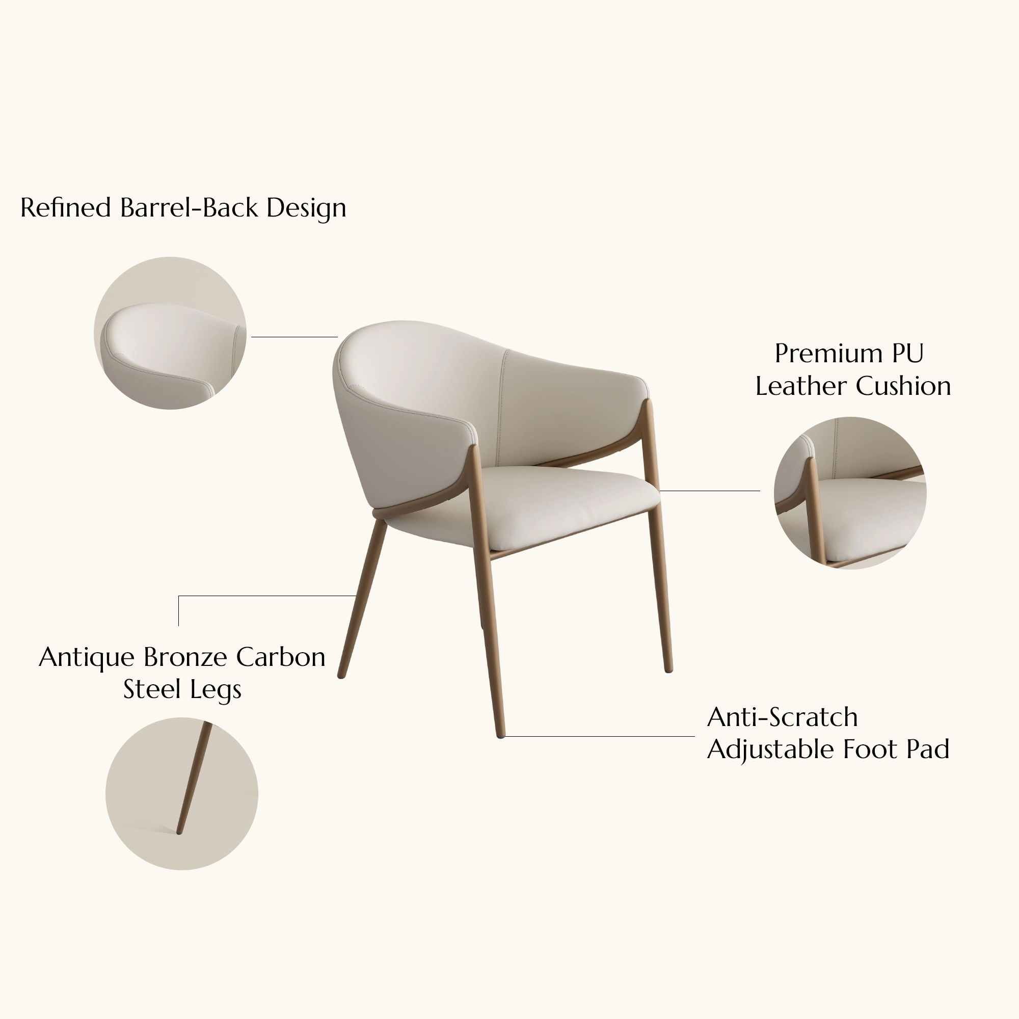 Beige Beige & Bronze PU Leather Dining Chairs