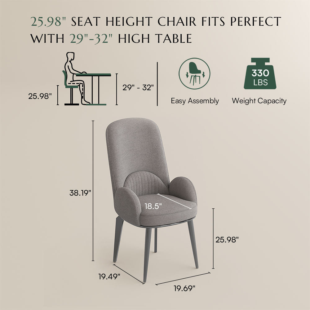 Fabric Gray & Silver Woven Fabric Dining Chairs