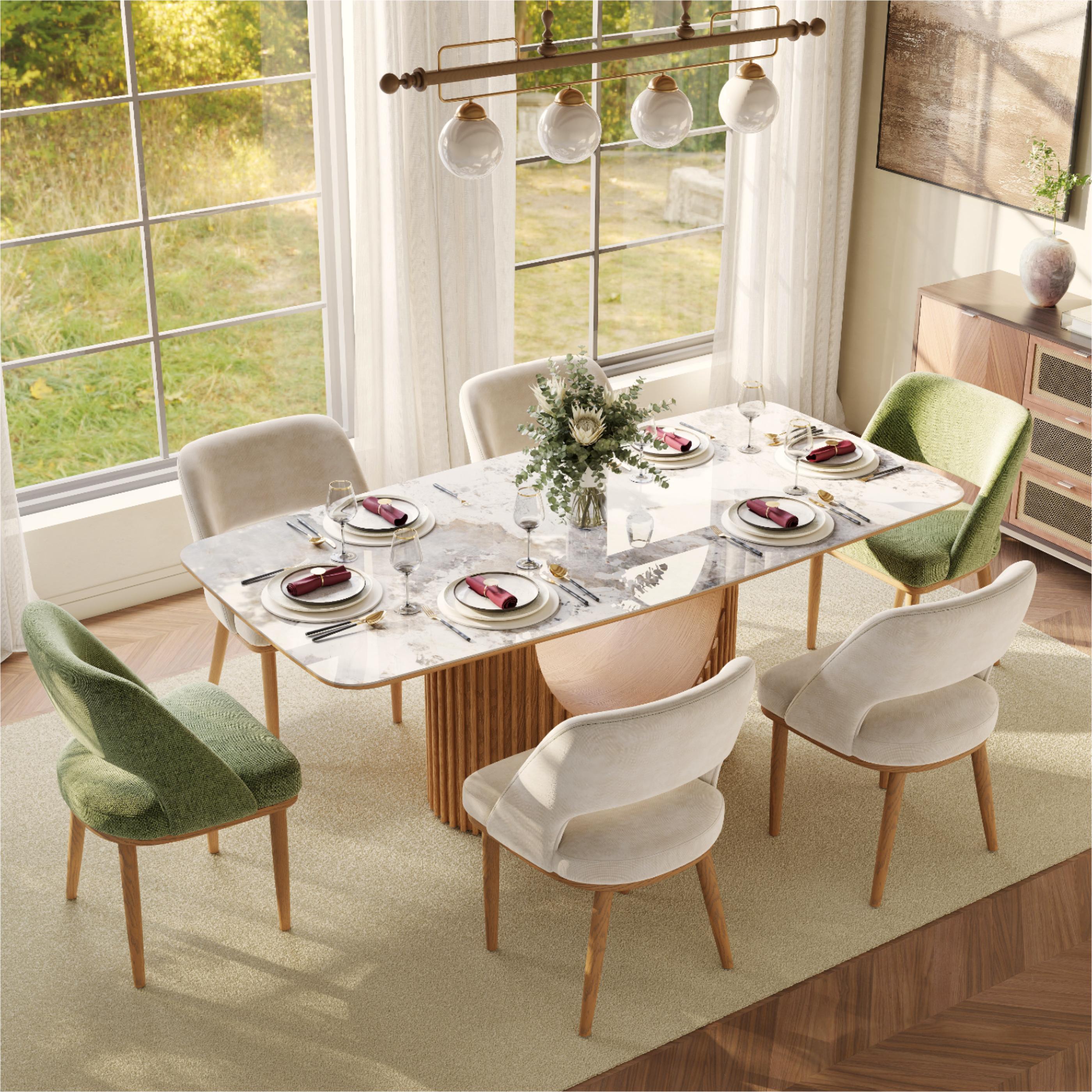 Walnut Green Woven Fabric Dining Chairs