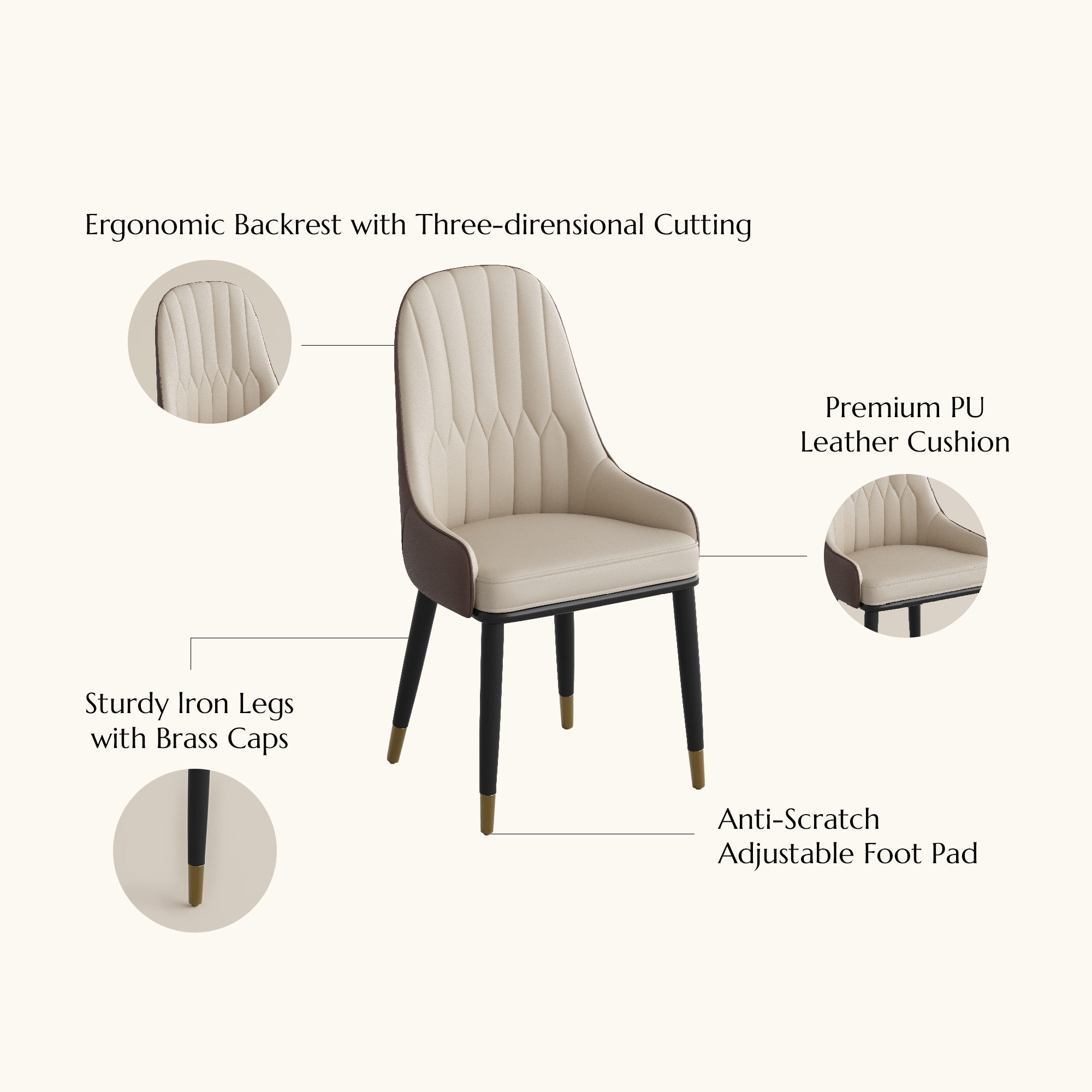 Beige Brown & Beige PU Leather Dining Chairs