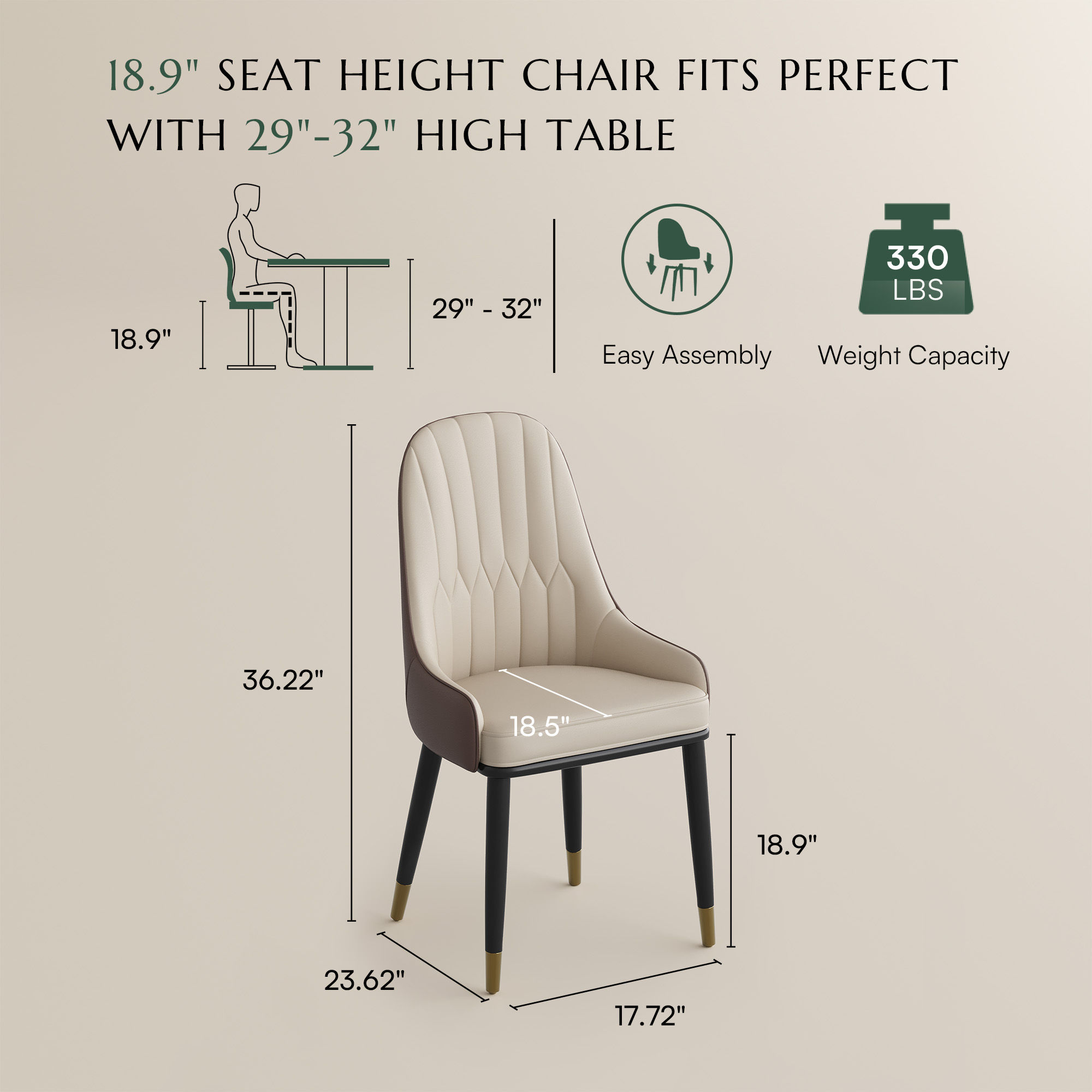 Beige Brown & Beige PU Leather Dining Chairs