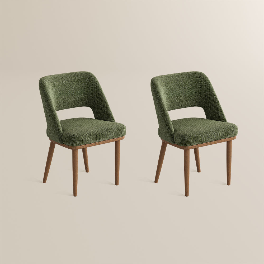 Green Green & Light Walnut Woven Fabric Dining Chairs
