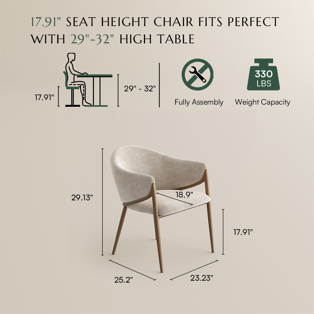 Fully Assembled Beige & Bronze Cotton Linen Dining Chairs