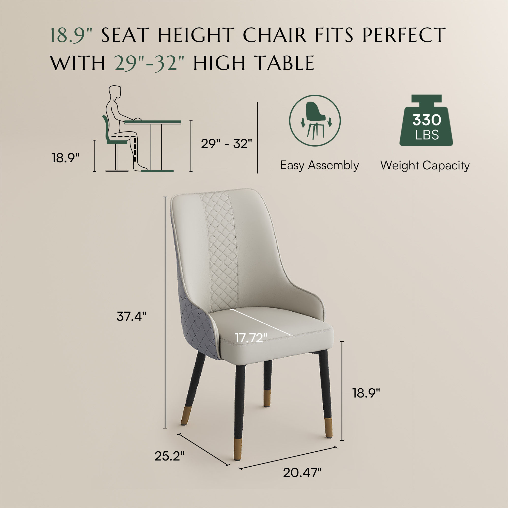 Easy Assembly Gray PU Leather Dining Chairs
